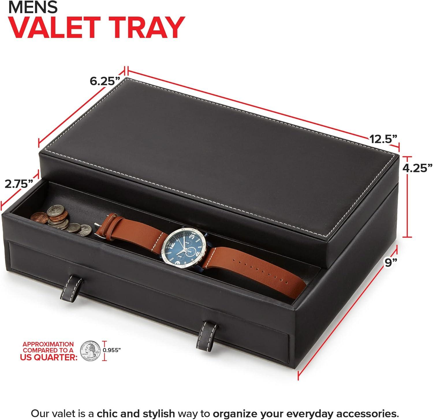 imageStock Your Home Mens Valet Tray Mens Jewelry Box Night Stand Organizers and Storage Bedside Table Organizer Watch Box for Dresser Faux Leather Black amp BeigeBlack Gray