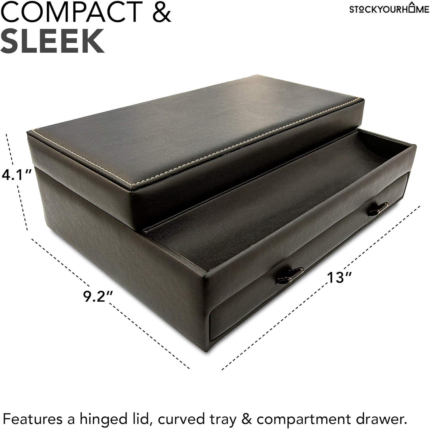 imageStock Your Home Mens Valet Tray Mens Jewelry Box Night Stand Organizers and Storage Bedside Table Organizer Watch Box for Dresser Faux Leather Black amp BeigeBlack Beige