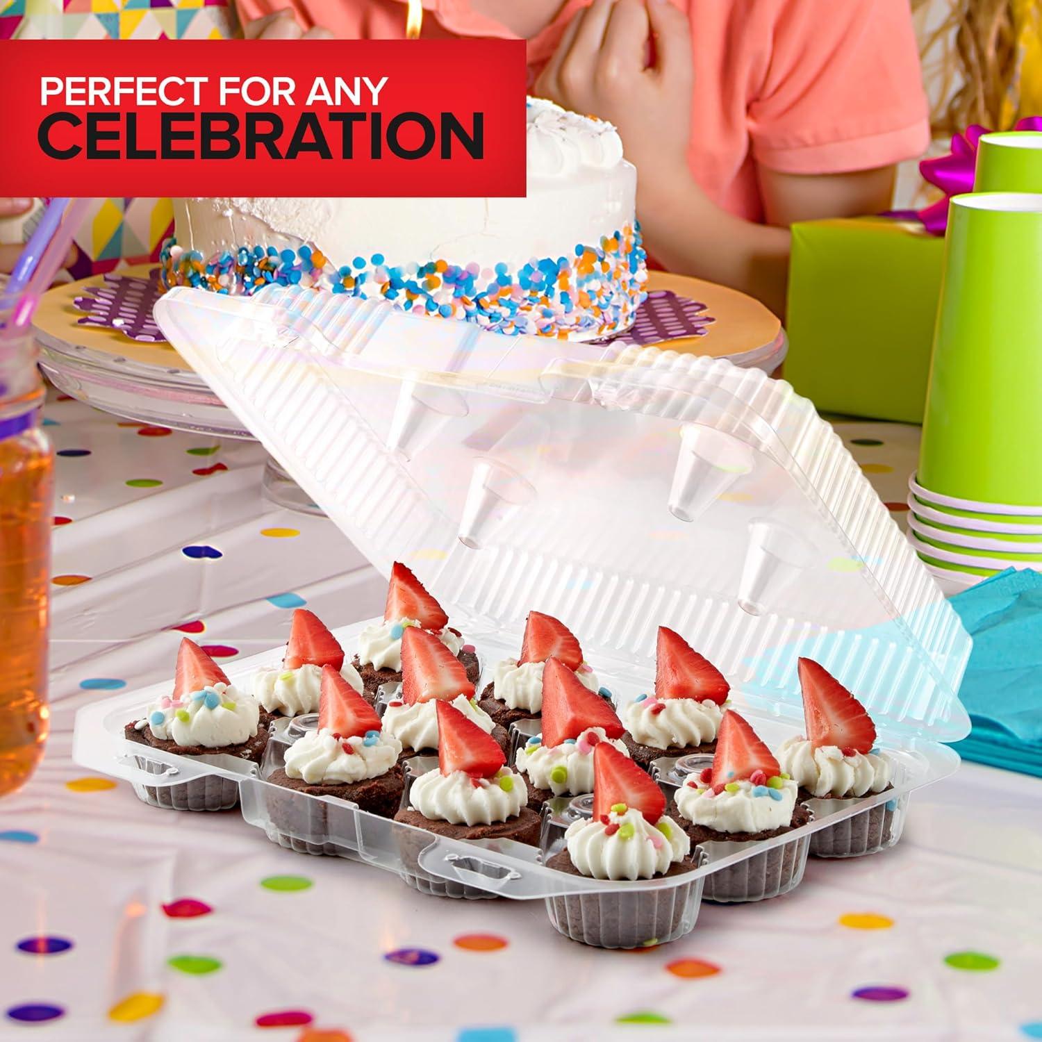 imageStock Your Home Mini Disposable Plastic Cupcake Containers 20 Pack 12 Count Tray Compartment Small or Mini Cupcakes BoxHolderCarrier with Clear Connected Dome Lid BPA Free