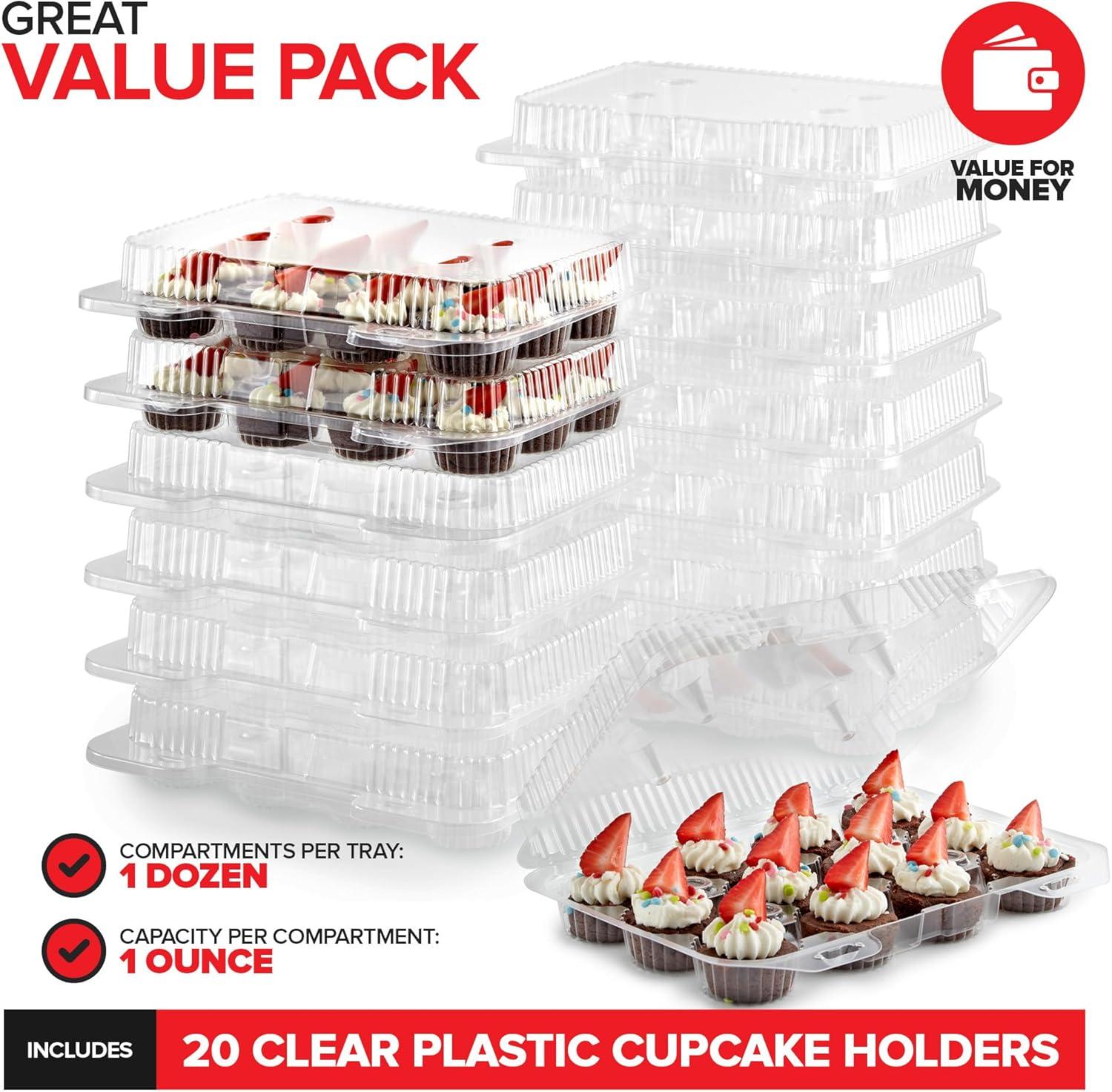 imageStock Your Home Mini Disposable Plastic Cupcake Containers 20 Pack 12 Count Tray Compartment Small or Mini Cupcakes BoxHolderCarrier with Clear Connected Dome Lid BPA Free
