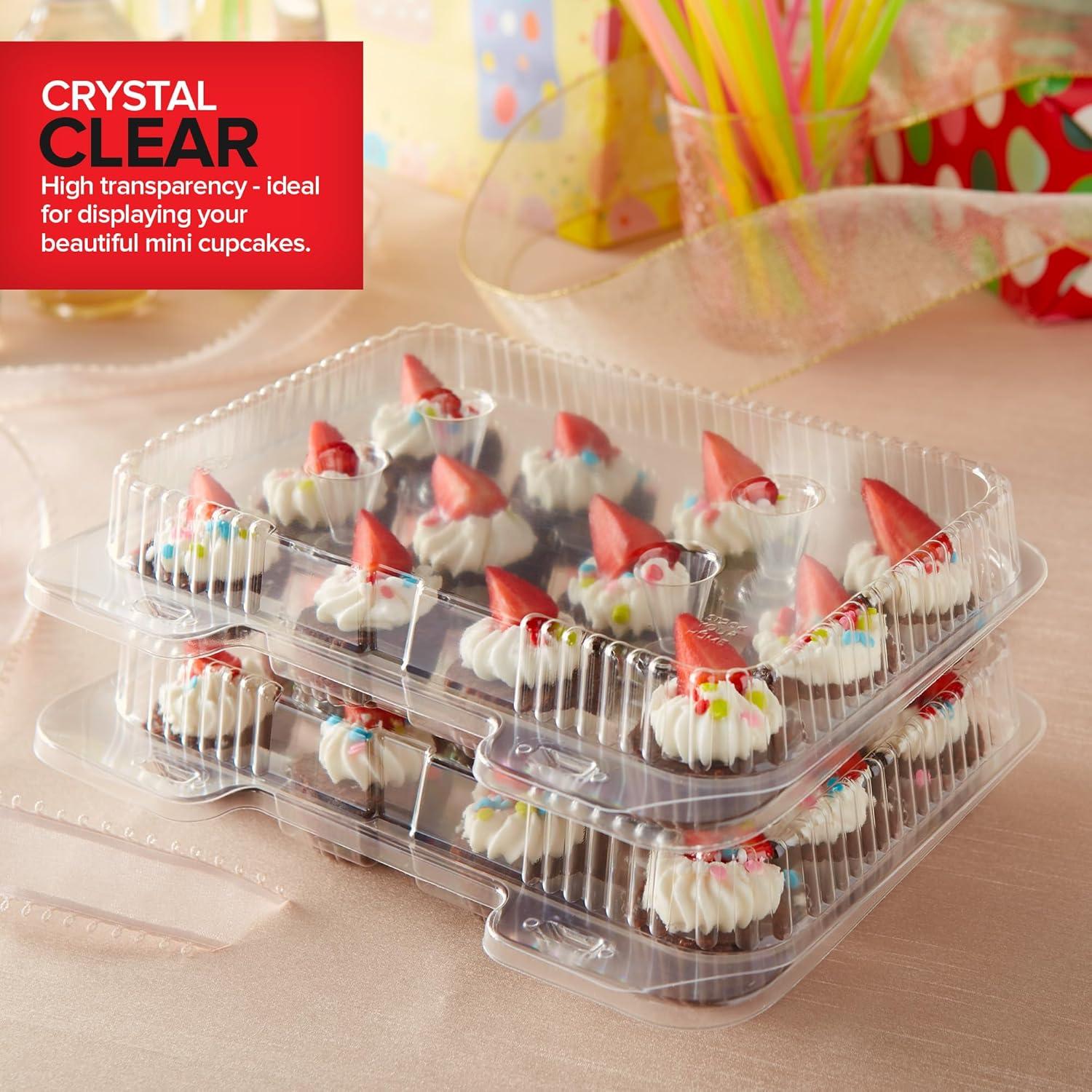 imageStock Your Home Mini Disposable Plastic Cupcake Containers 20 Pack 12 Count Tray Compartment Small or Mini Cupcakes BoxHolderCarrier with Clear Connected Dome Lid BPA Free