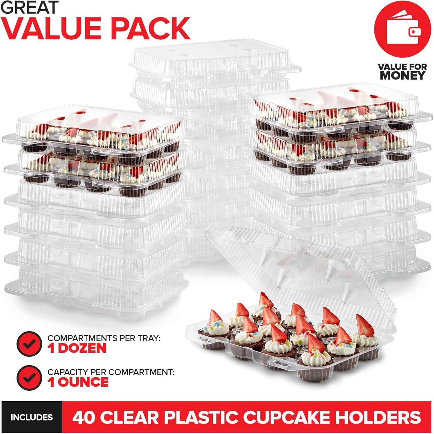 imageStock Your Home Mini Disposable Plastic Cupcake Containers 40 Pack 12 Count Tray Compartment Small or Mini Cupcakes BoxHolderCarrier with Clear Connected Dome Lid BPA Free40