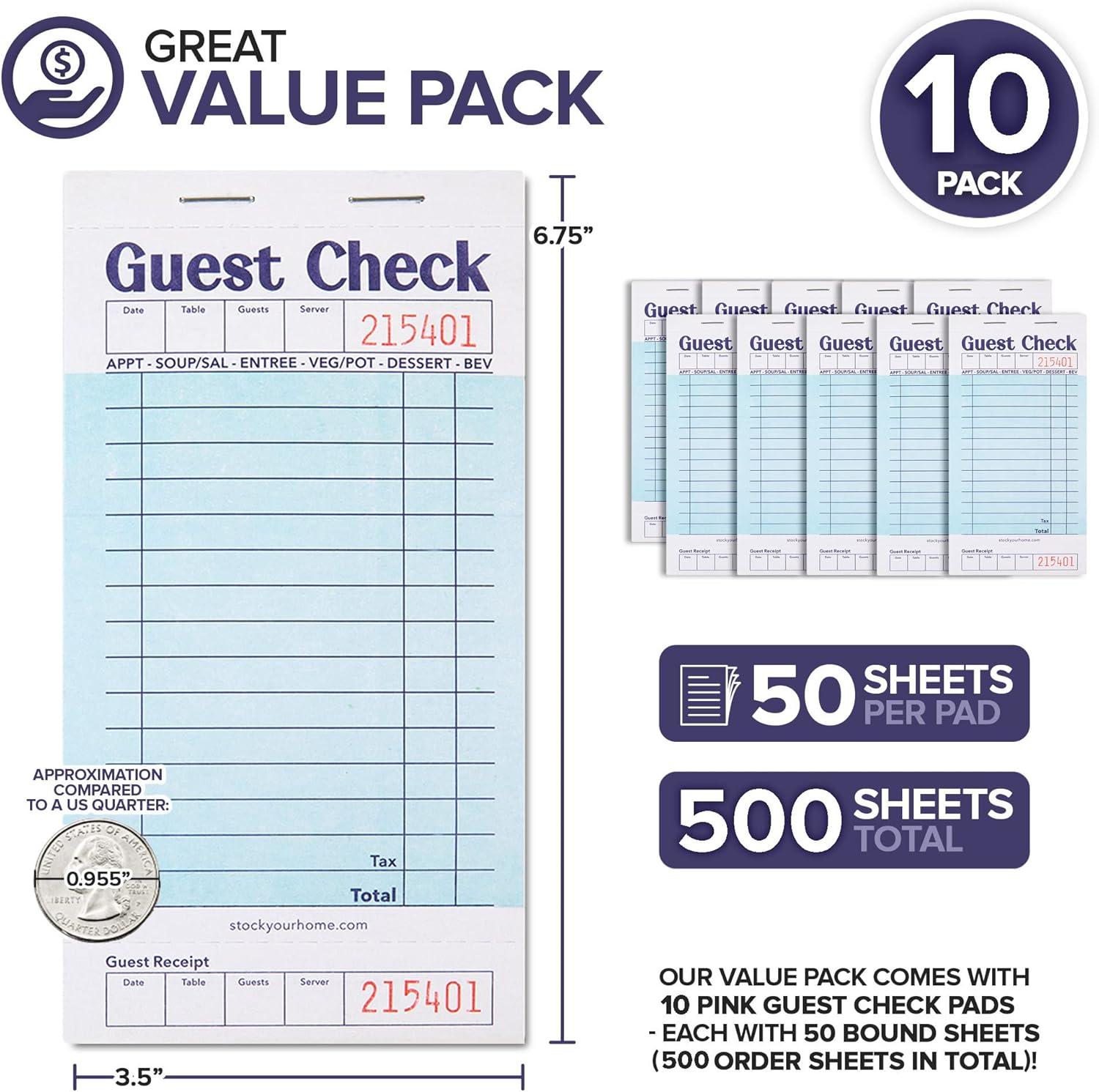 Stock Your Home Pink Guest Check Books for Servers (20 Pack) Server ...