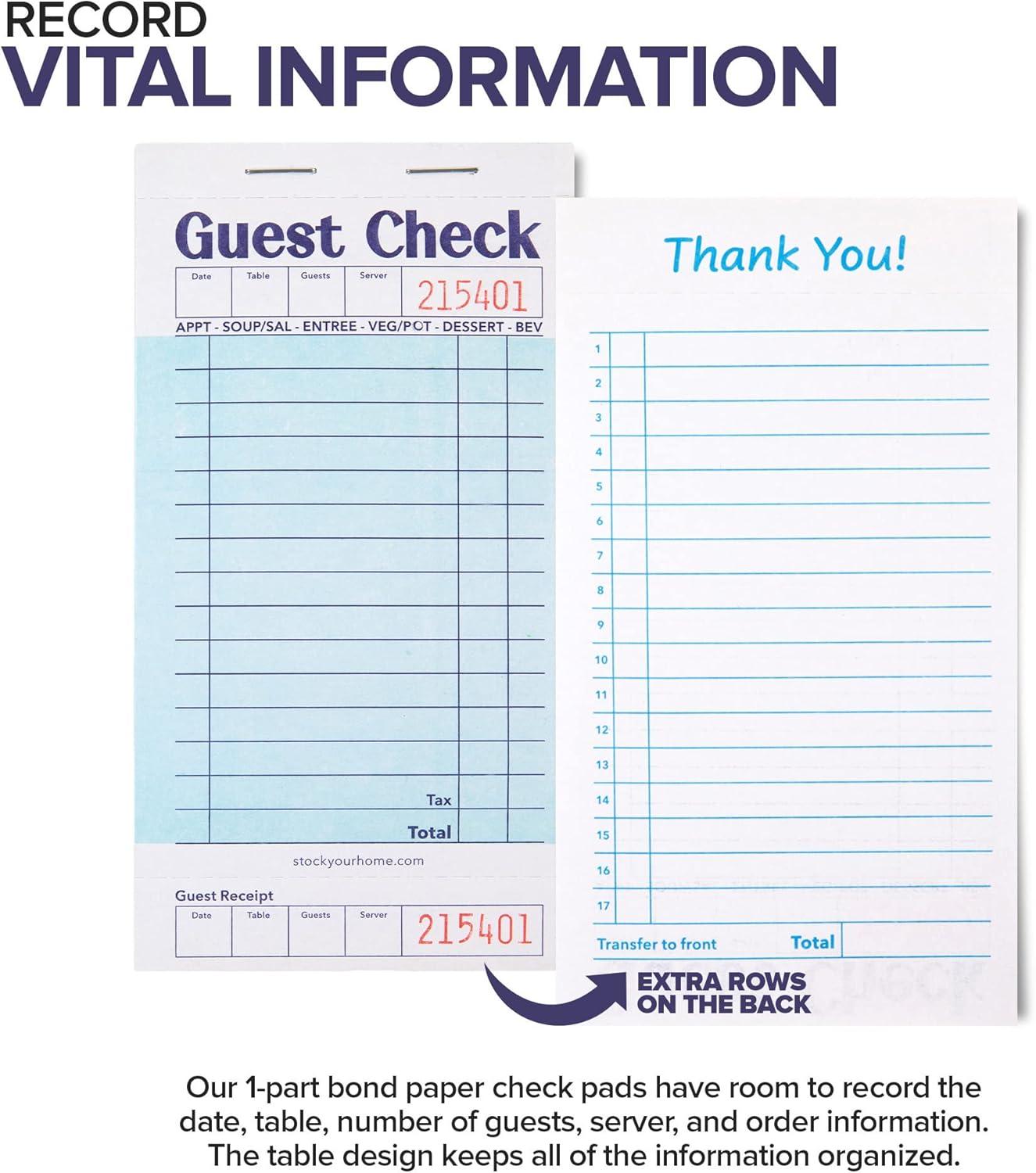 Stock Your Home Pink Guest Check Books for Servers (20 Pack) Server ...