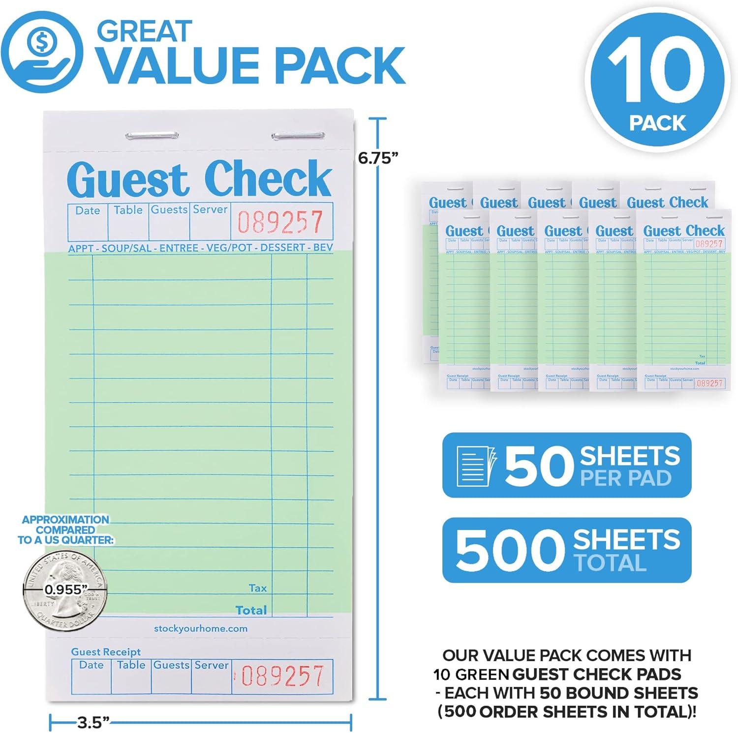 imageStock Your Home Pink Guest Check Books for Servers 20 Pack Server Note Pads Waiter Checkbook Food Receipt Book Restaurant Order Pad Paper Checks Waitress Accessories 1000 Total TicketsGreen