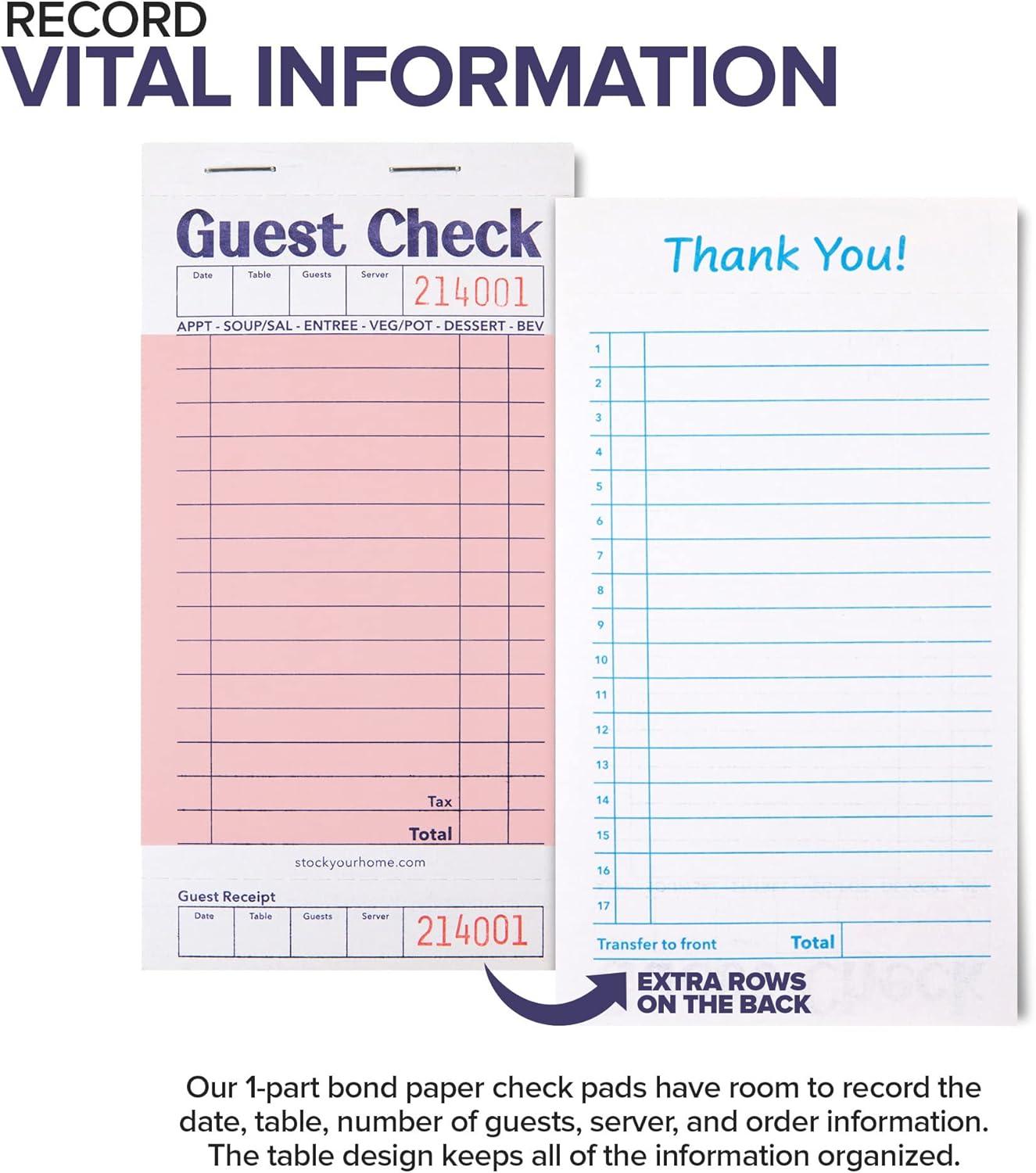 imageStock Your Home Pink Guest Check Books for Servers 20 Pack Server Note Pads Waiter Checkbook Food Receipt Book Restaurant Order Pad Paper Checks Waitress Accessories 1000 Total TicketsPink