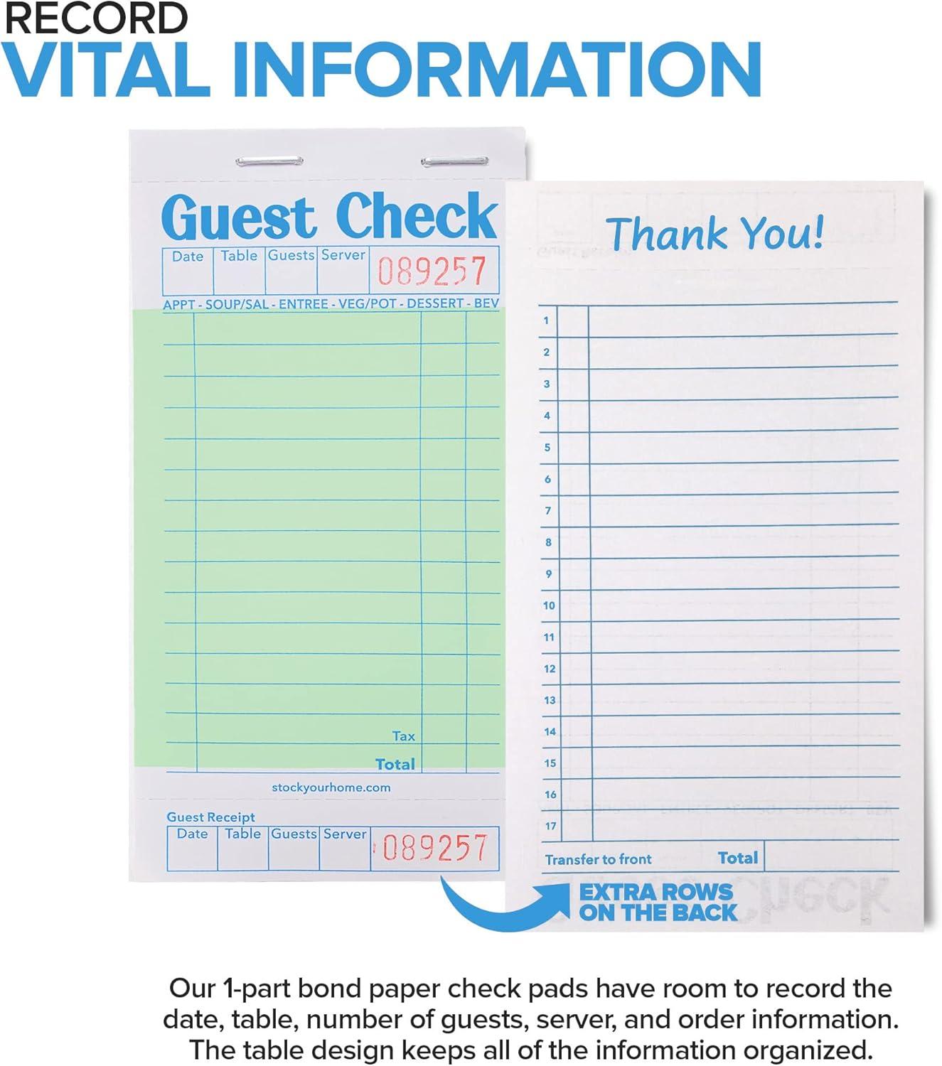 imageStock Your Home Pink Guest Check Books for Servers 20 Pack Server Note Pads Waiter Checkbook Food Receipt Book Restaurant Order Pad Paper Checks Waitress Accessories 1000 Total TicketsGreen