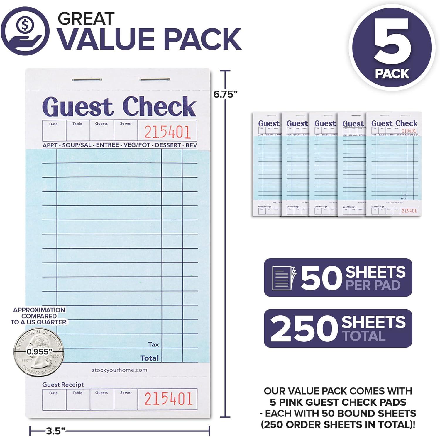 imageStock Your Home Pink Guest Check Books for Servers 20 Pack Server Note Pads Waiter Checkbook Food Receipt Book Restaurant Order Pad Paper Checks Waitress Accessories 1000 Total TicketsBlue
