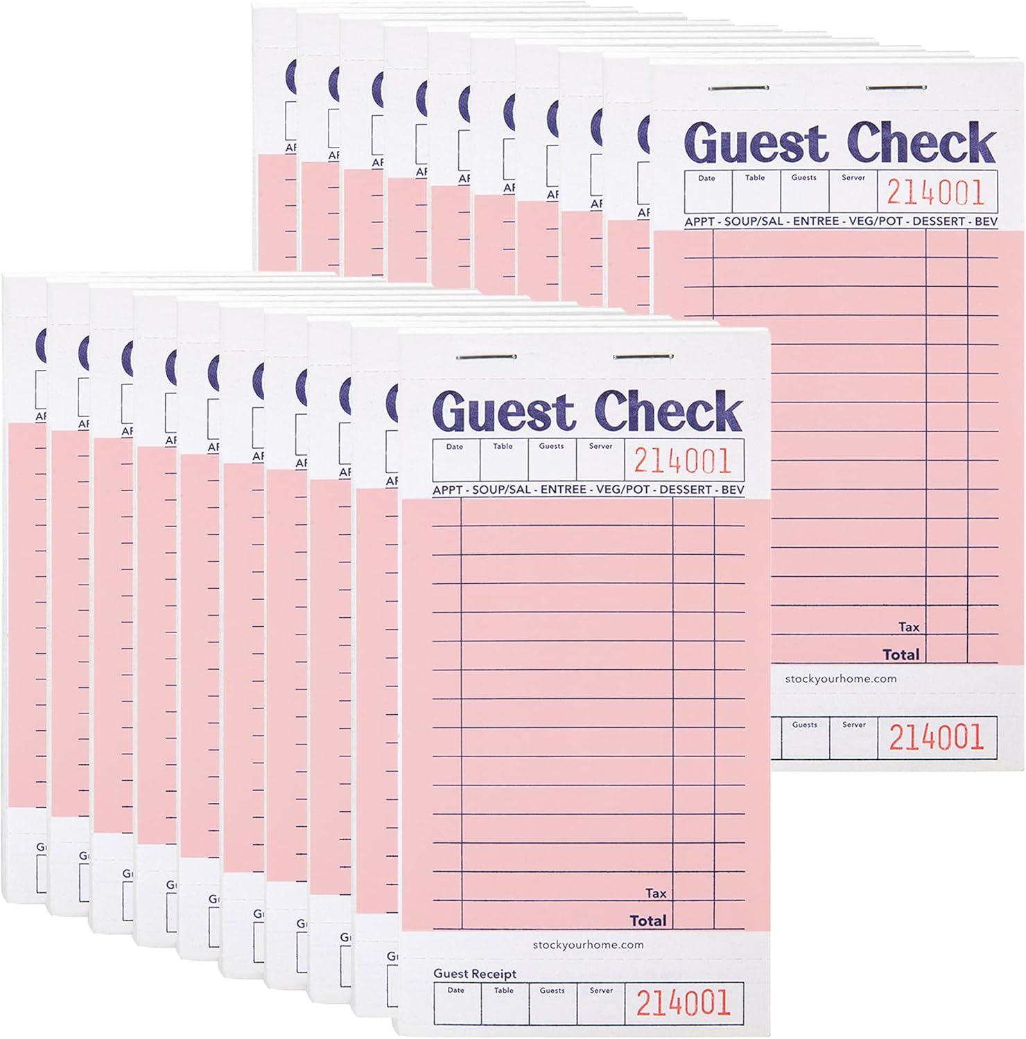 imageStock Your Home Pink Guest Check Books for Servers 20 Pack Server Note Pads Waiter Checkbook Food Receipt Book Restaurant Order Pad Paper Checks Waitress Accessories 1000 Total TicketsPink