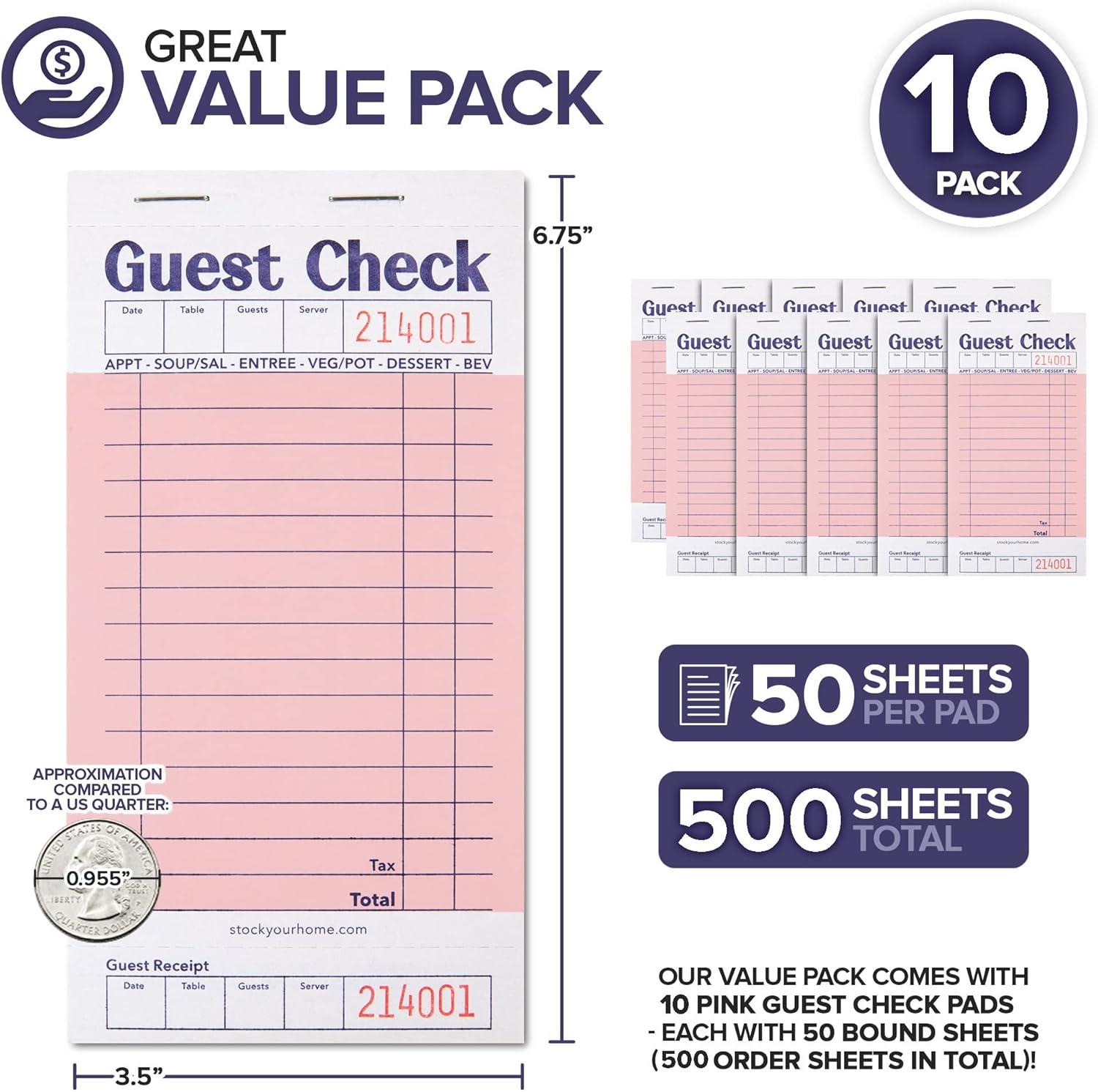 imageStock Your Home Pink Guest Check Books for Servers 20 Pack Server Note Pads Waiter Checkbook Food Receipt Book Restaurant Order Pad Paper Checks Waitress Accessories 1000 Total TicketsPink