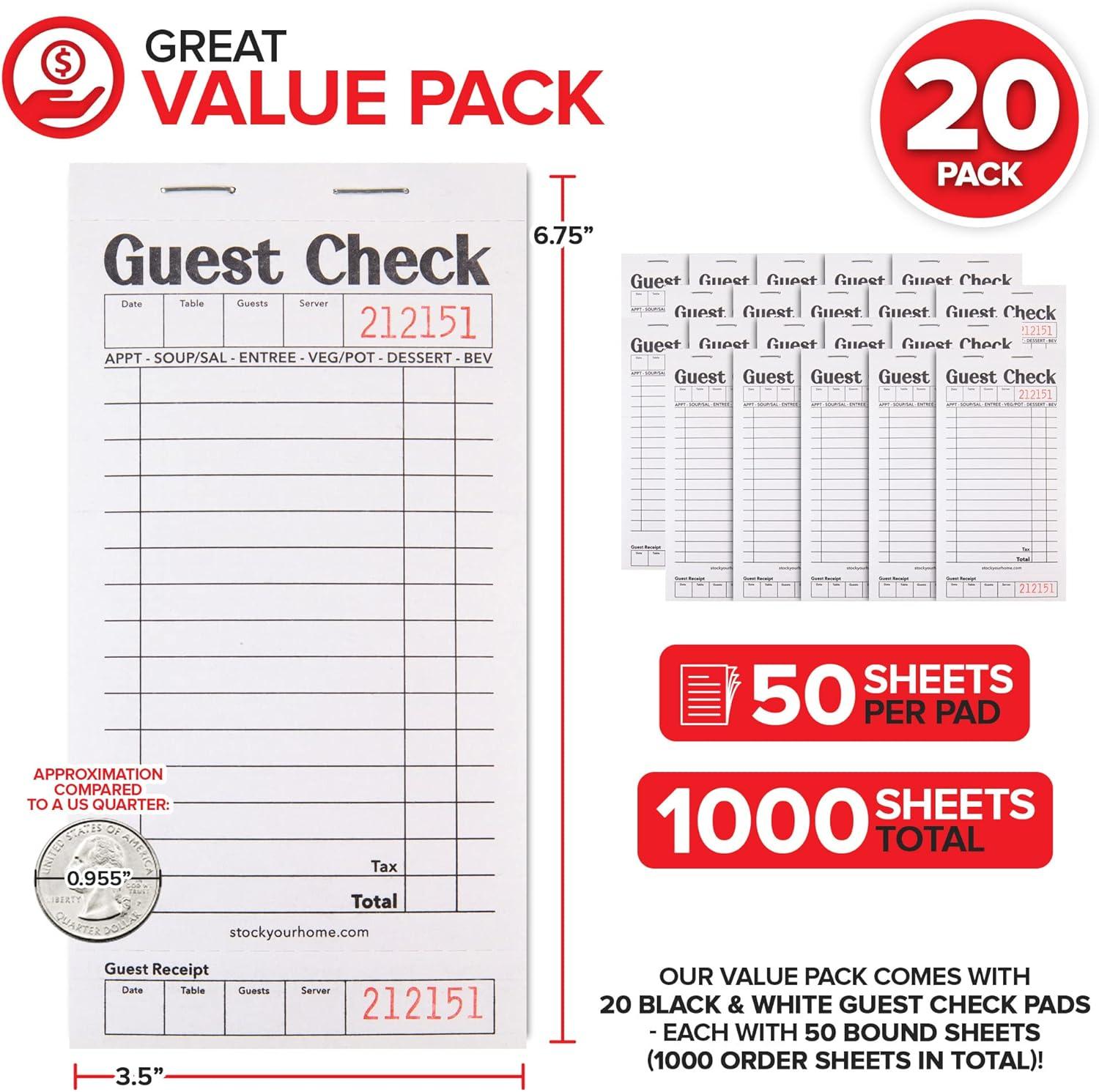 imageStock Your Home Pink Guest Check Books for Servers 20 Pack Server Note Pads Waiter Checkbook Food Receipt Book Restaurant Order Pad Paper Checks Waitress Accessories 1000 Total TicketsBlackWhite