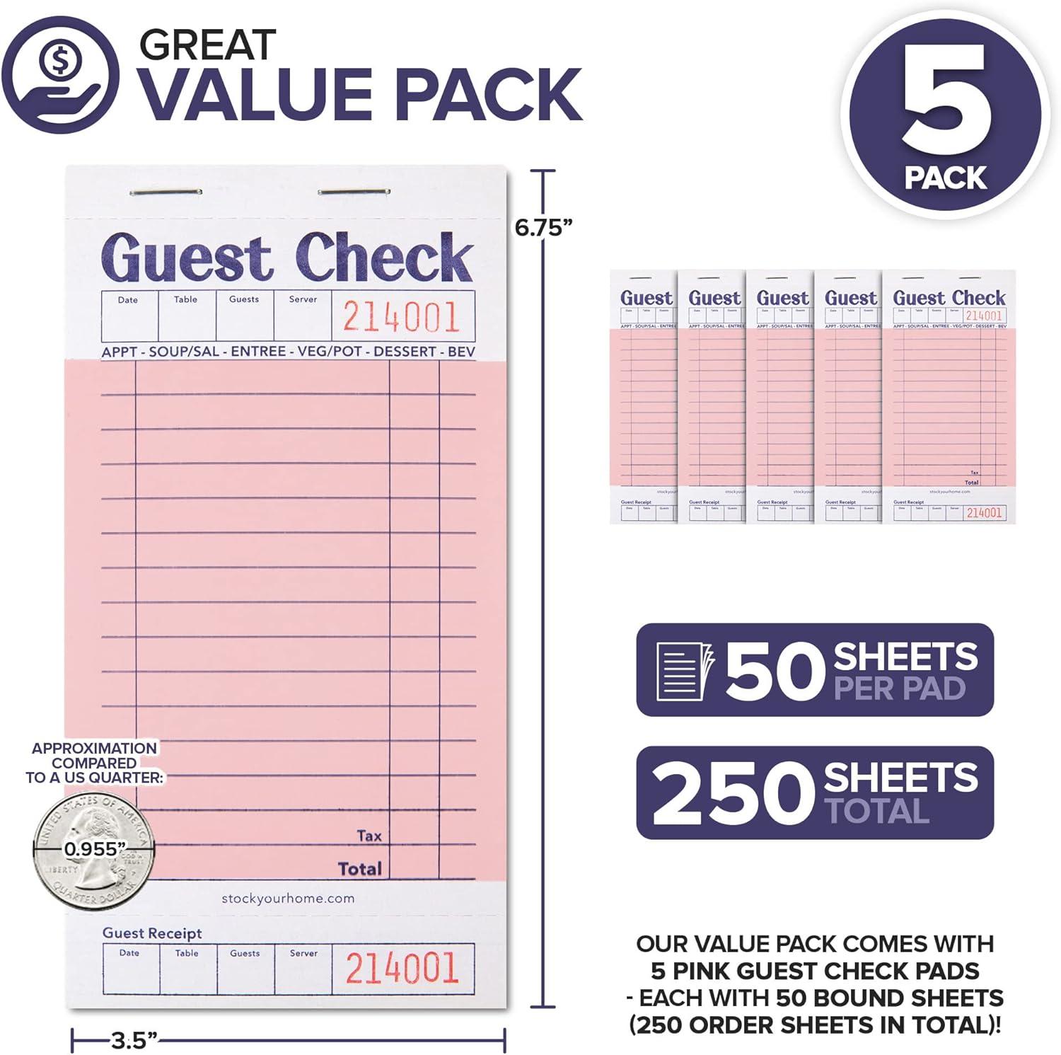 imageStock Your Home Pink Guest Check Books for Servers 20 Pack Server Note Pads Waiter Checkbook Food Receipt Book Restaurant Order Pad Paper Checks Waitress Accessories 1000 Total TicketsPink