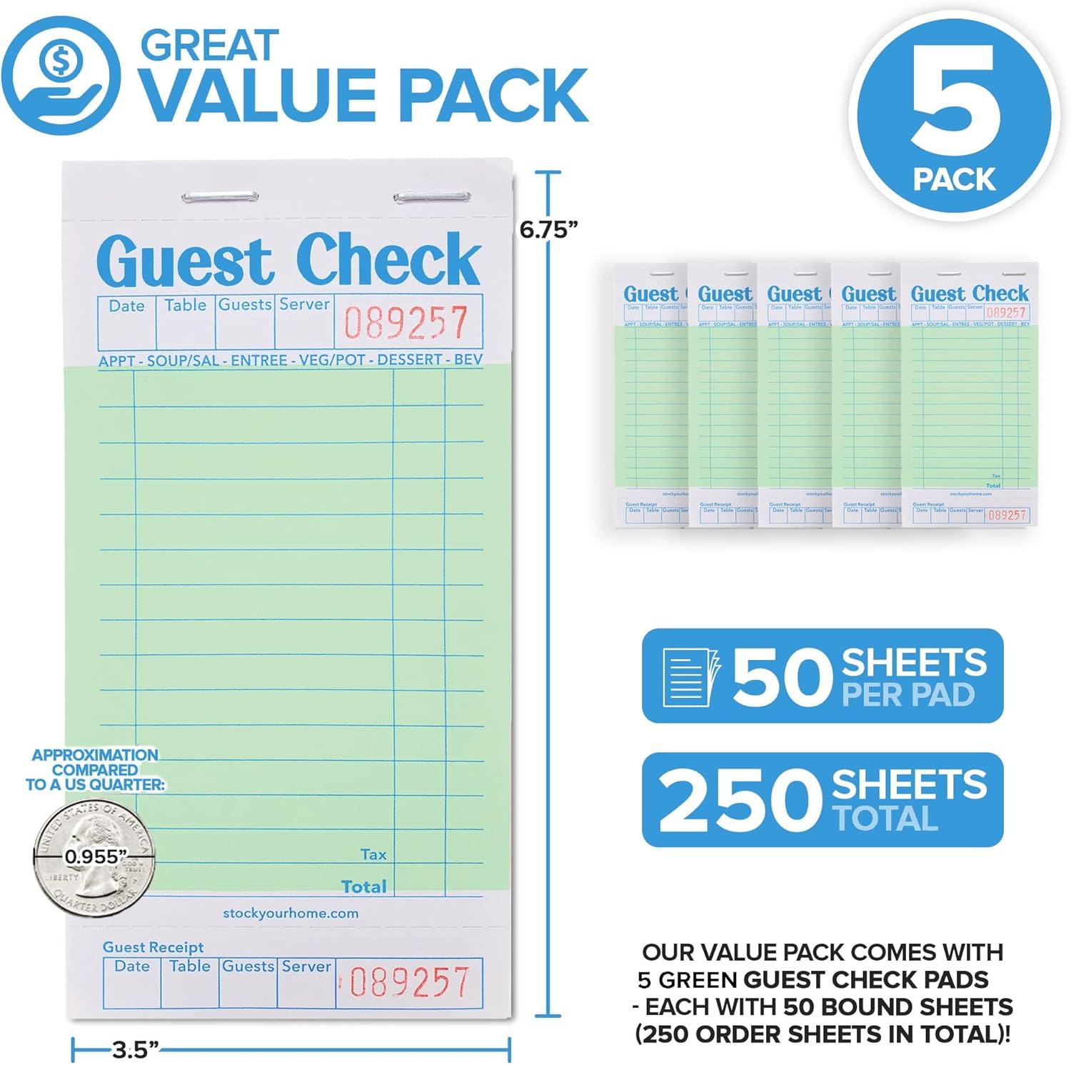 imageStock Your Home Pink Guest Check Books for Servers 20 Pack Server Note Pads Waiter Checkbook Food Receipt Book Restaurant Order Pad Paper Checks Waitress Accessories 1000 Total TicketsGreen