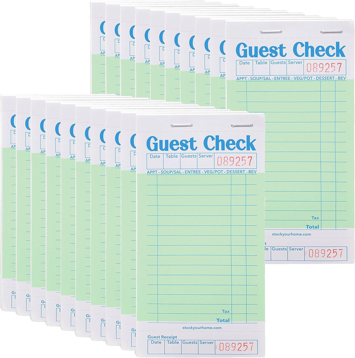 imageStock Your Home Pink Guest Check Books for Servers 20 Pack Server Note Pads Waiter Checkbook Food Receipt Book Restaurant Order Pad Paper Checks Waitress Accessories 1000 Total TicketsGreen