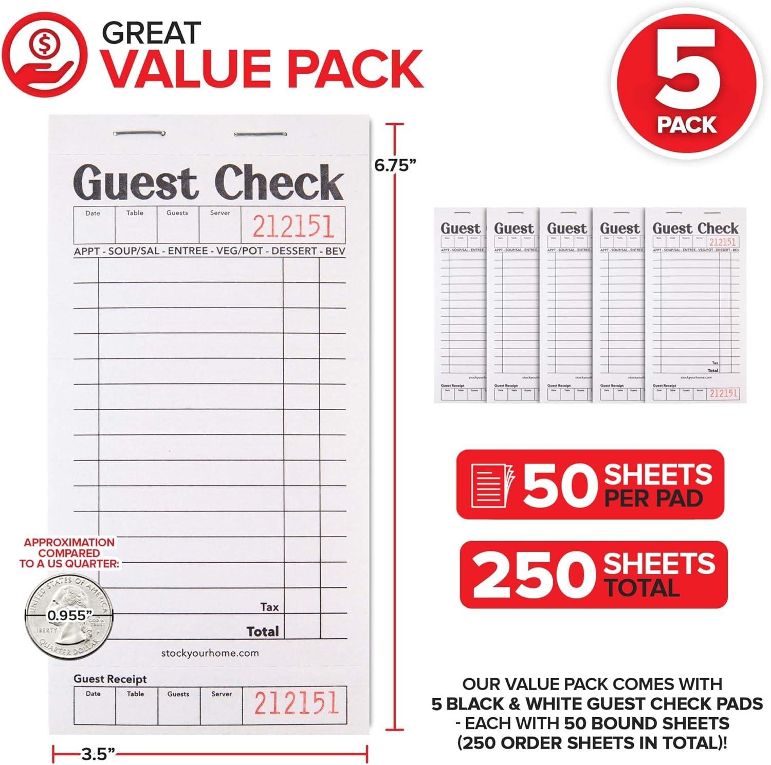 imageStock Your Home Pink Guest Check Books for Servers 20 Pack Server Note Pads Waiter Checkbook Food Receipt Book Restaurant Order Pad Paper Checks Waitress Accessories 1000 Total TicketsBlackWhite