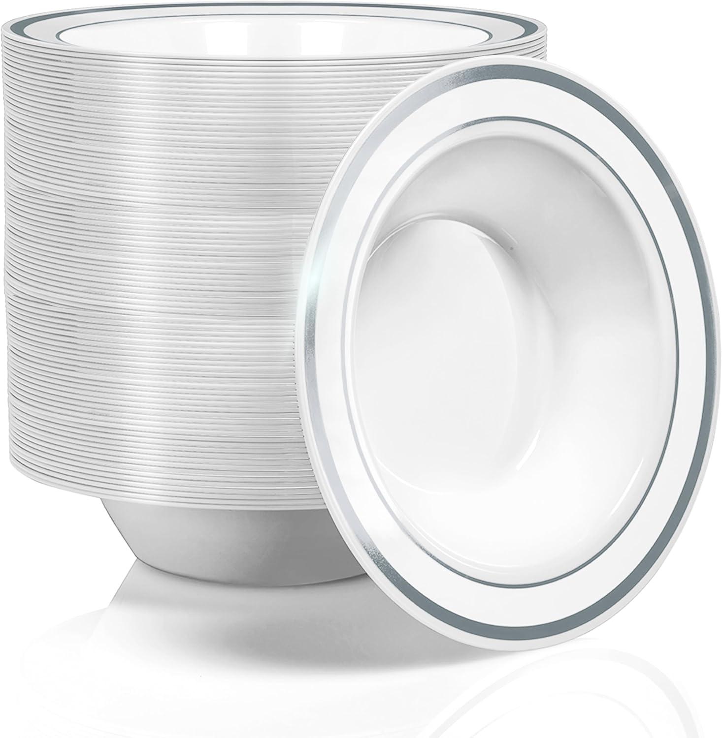 imageStock Your Home Plastic Party Bowls 50 Pack 12 Oz Elegant Disposable Dinnerware Fancy Shatterproof Tableware for Catering Holidays Parties Supplies Weddings Catering and Everyday Use SilverSilver