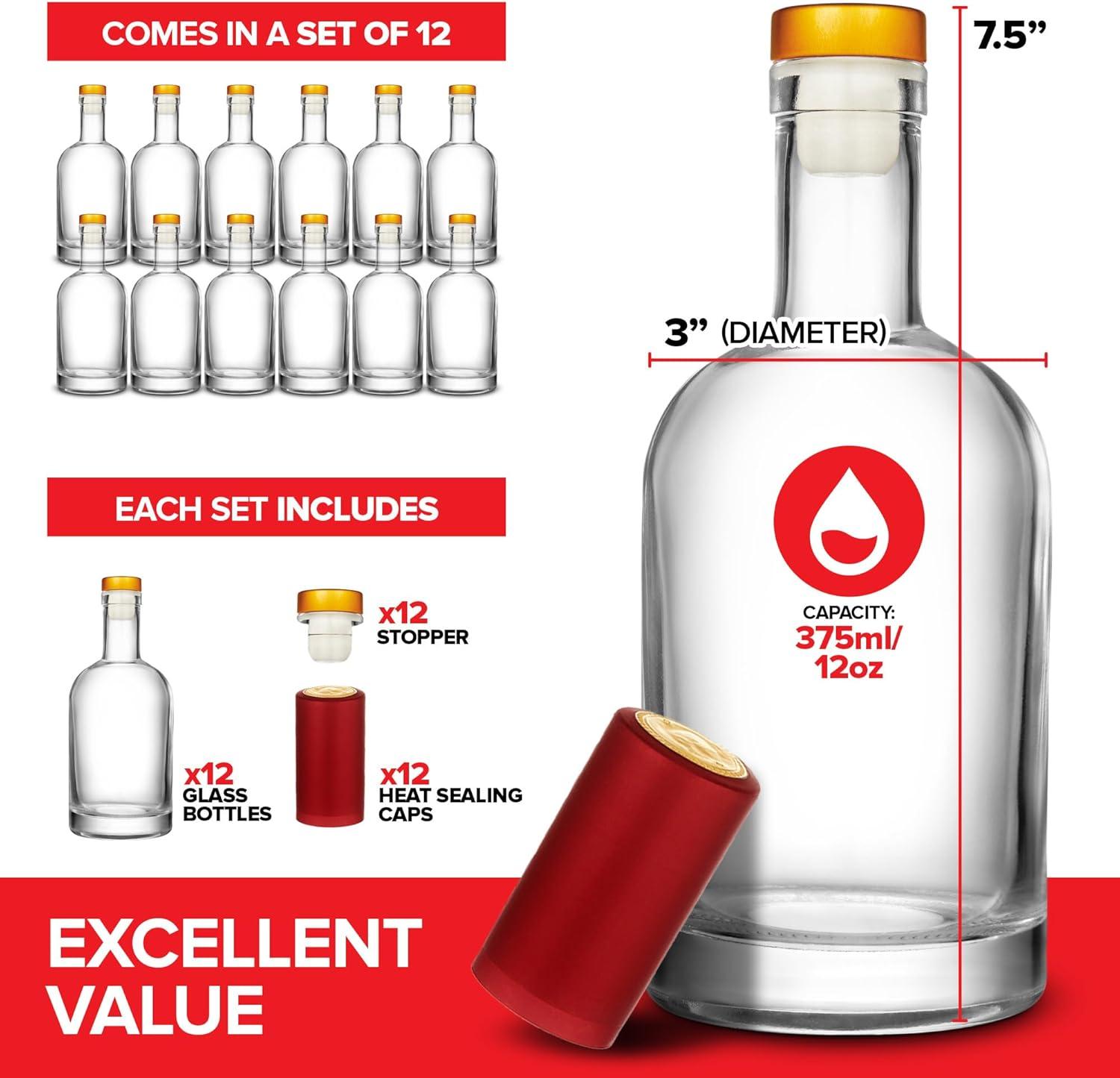 imageStock Your Home Set of 12 Glass Whiskey Bottles with Corks 375 mL Glass Bottles for Custom Infusions 12 oz Empty Liquor Bottles for Alcohol Limoncello Coffee Syrups Oil and More12