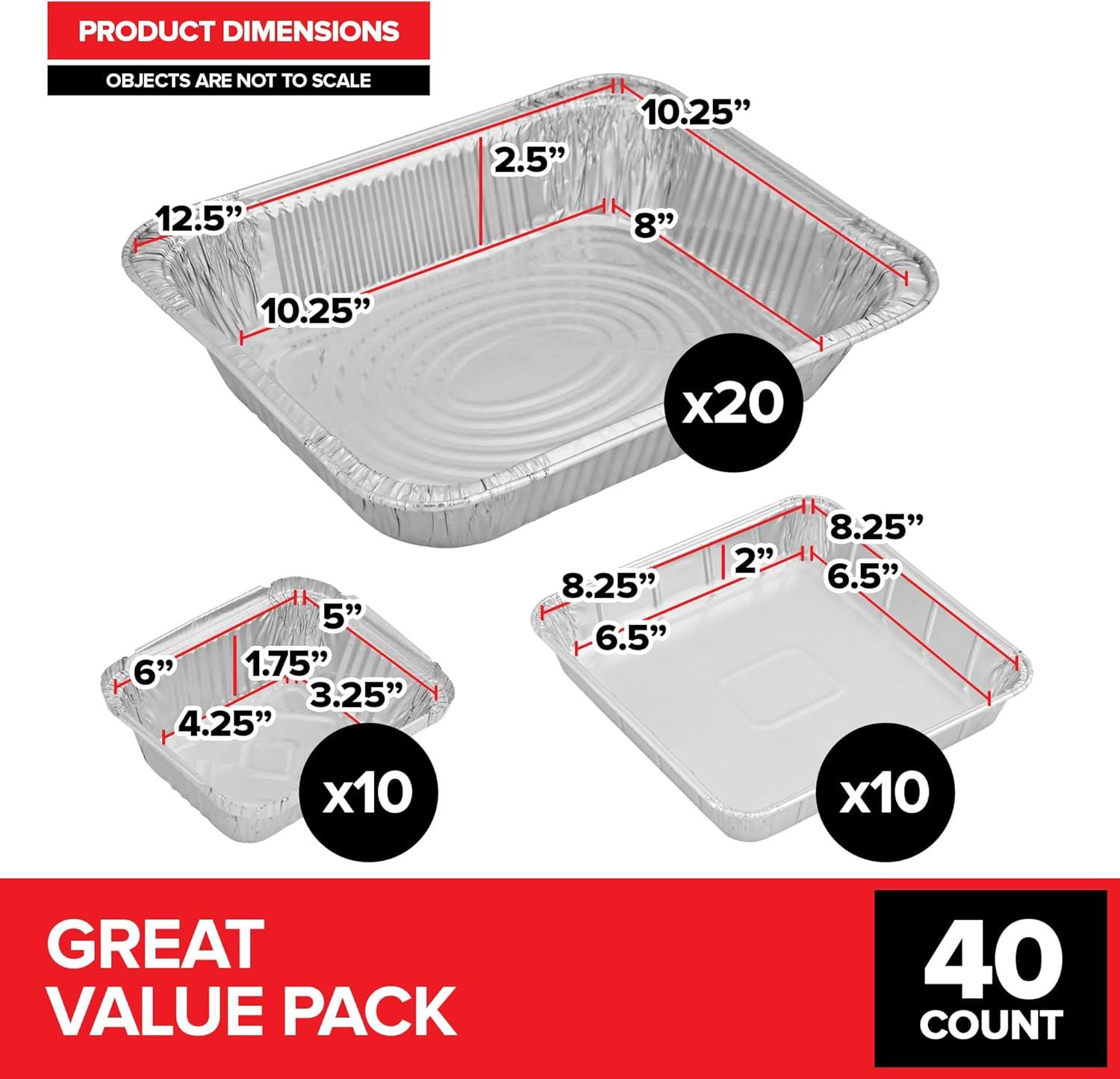 imageStock Your Home Set of 40 Aluminum Pans Disposable 20 9x13 10 8x8 10 1Lb Heavy Duty Foil Pans Baking Tins Cooking Trays Large and Small Catering Food Containers for Roasting Serving