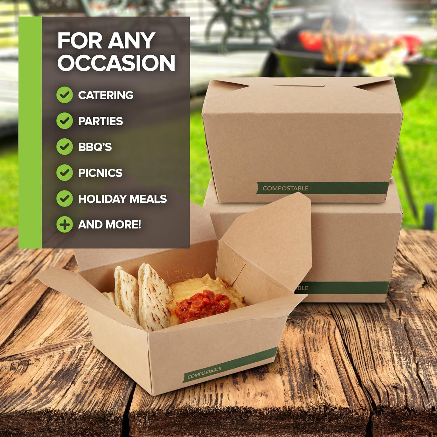 imageStock Your Home Set of 50 30oz Commercially Compostable Food Take Out Containers Disposable Small Microwaveable Paper To Go Boxes Grease Resistant Natural Kraft Cardboard Lunch Box TakeoutFifty Pack 30oz