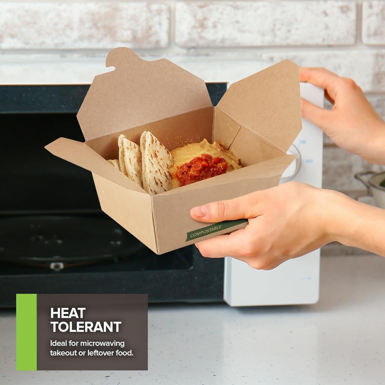 imageStock Your Home Set of 50 30oz Commercially Compostable Food Take Out Containers Disposable Small Microwaveable Paper To Go Boxes Grease Resistant Natural Kraft Cardboard Lunch Box TakeoutFifty Pack 30oz