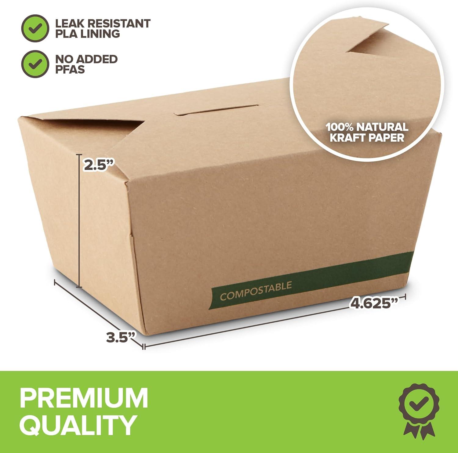 imageStock Your Home Set of 50 30oz Commercially Compostable Food Take Out Containers Disposable Small Microwaveable Paper To Go Boxes Grease Resistant Natural Kraft Cardboard Lunch Box TakeoutFifty Pack 30oz