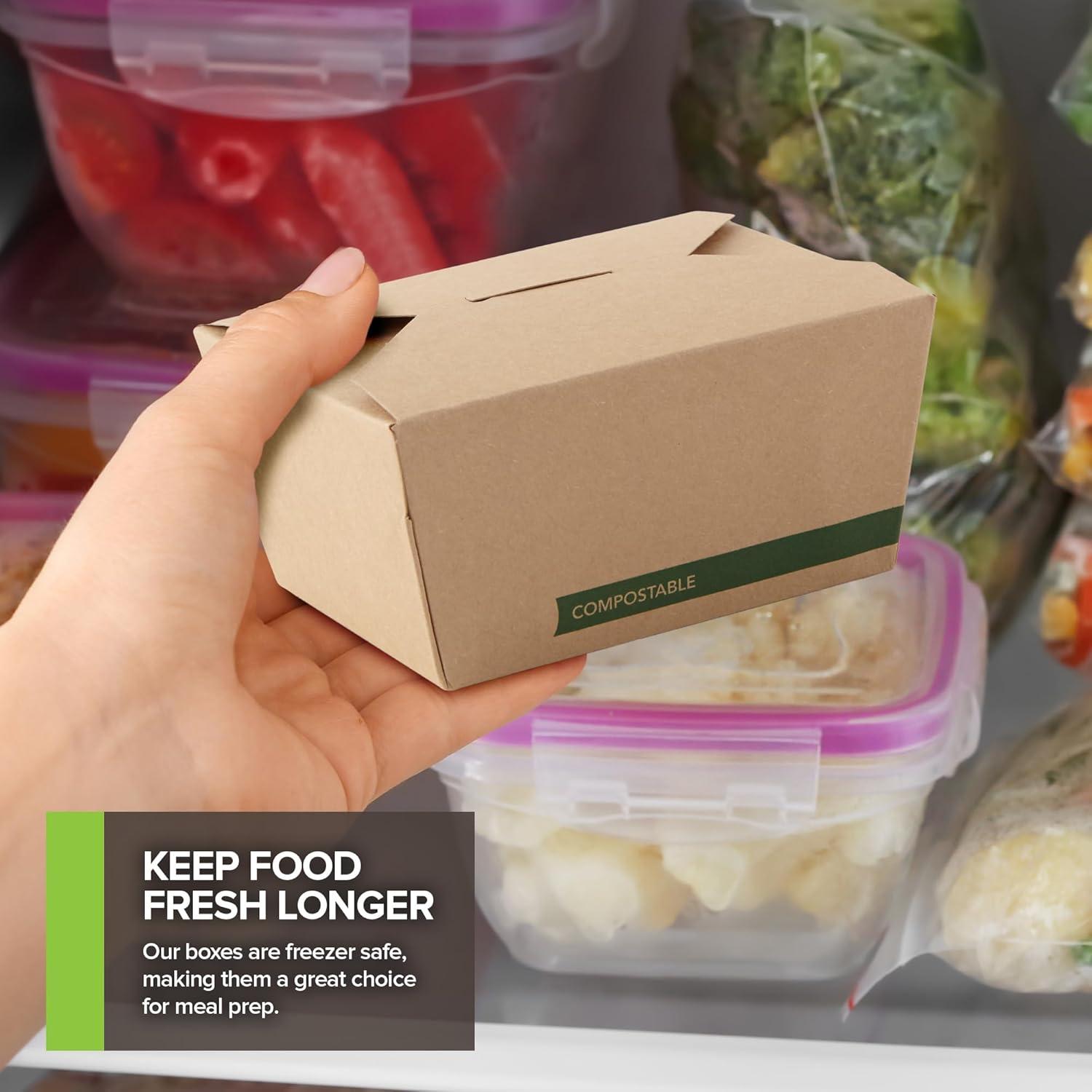 imageStock Your Home Set of 50 30oz Commercially Compostable Food Take Out Containers Disposable Small Microwaveable Paper To Go Boxes Grease Resistant Natural Kraft Cardboard Lunch Box TakeoutFifty Pack 30oz