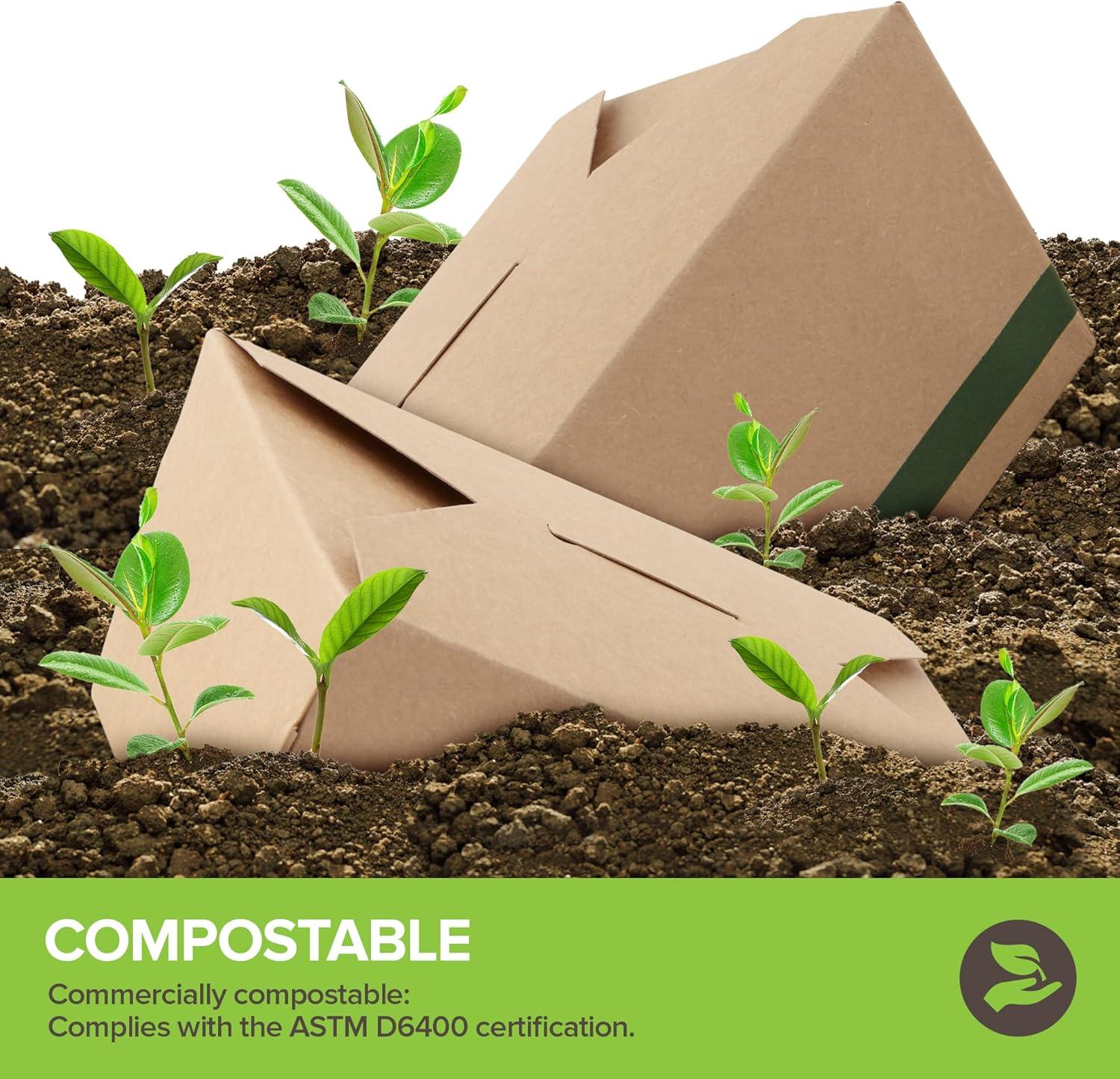 imageStock Your Home Set of 50 30oz Commercially Compostable Food Take Out Containers Disposable Small Microwaveable Paper To Go Boxes Grease Resistant Natural Kraft Cardboard Lunch Box TakeoutFifty Pack 30oz