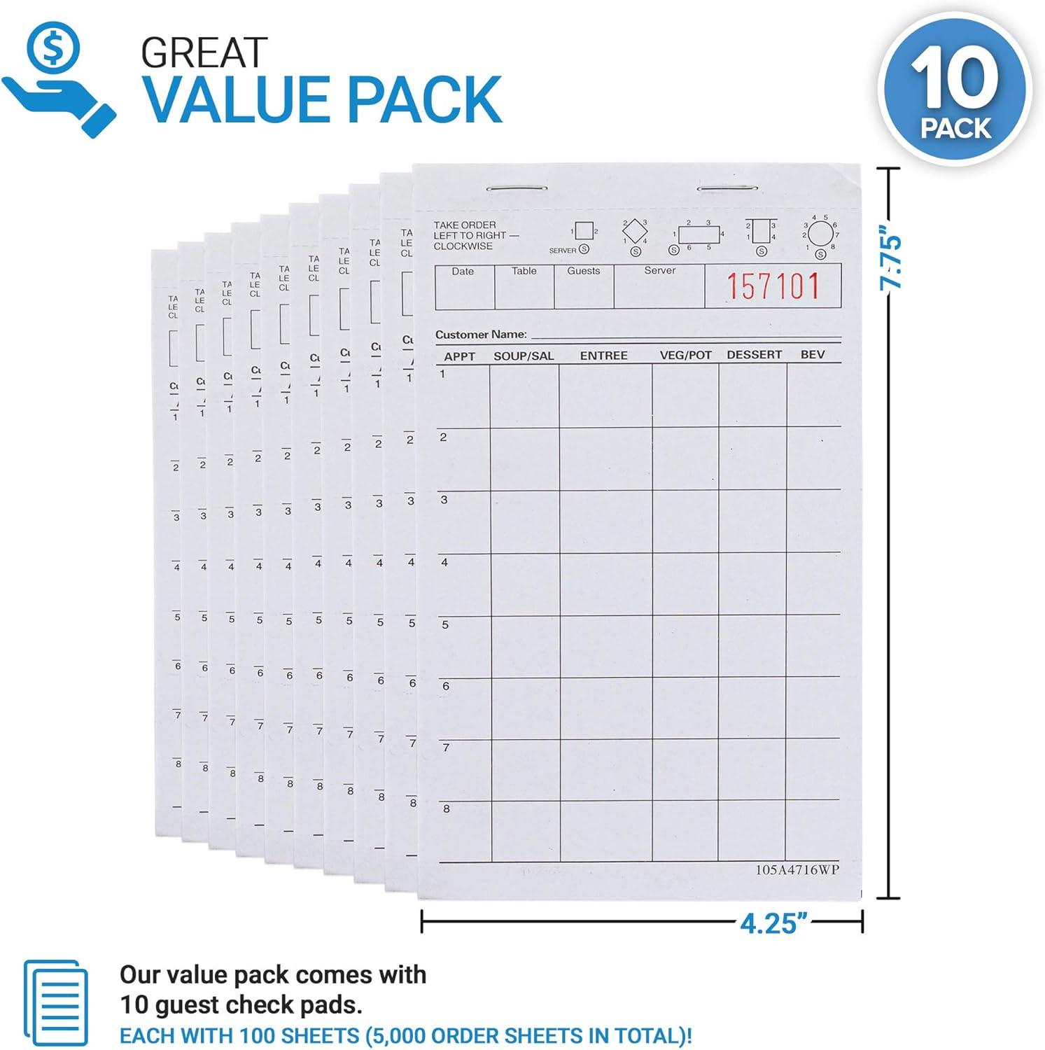 imageStock Your Home White Guest Check Pads 100 Count 1 Part Guest Check Pads Server Notepads and Waitress Order Pads Check Pads for Diners Restaurants Food Trucks Takeout and Delivery Services