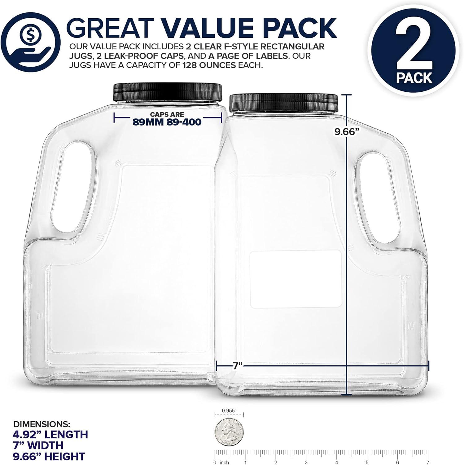 imageStock Your Home Wide Mouth Gallon Jugs 2 Pack 128 Ounce Rectangular Oblong Gallon Container Clear Plastic Jugs with Handle for Home Commercial or Restaurant Use