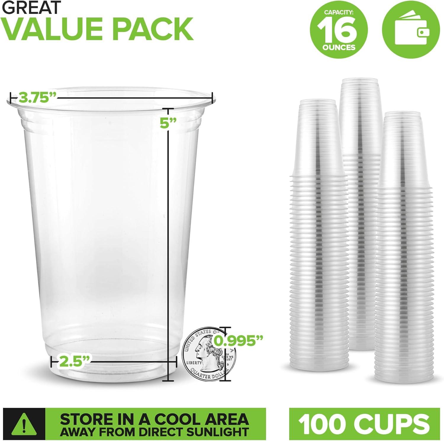 imageStock Your Home16 oz Clear Commercially Compostable Cold Cups 100 Pack Eco Party Cup Environmentally Friendly Disposable Sustainable for Water Wine Beer Sample