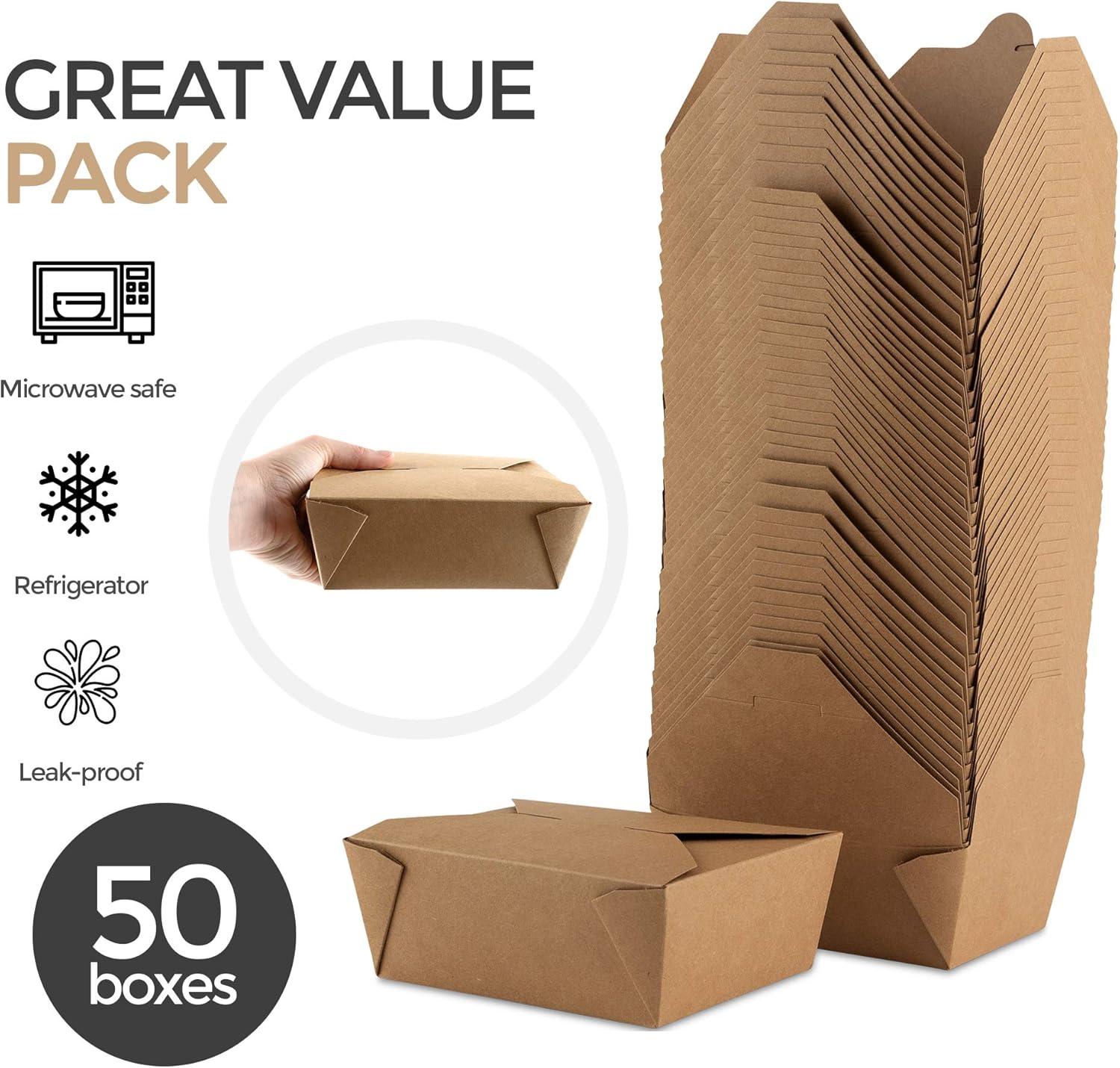 imageTake Out Food Containers Microwaveable Kraft Brown Take Out Boxes 45 oz 50 Pack Leak and Grease Resistant Food Containers Recyclable Lunch Box To Go Containers for Restaurant Catering and PartyFifty Pack 45 Oz