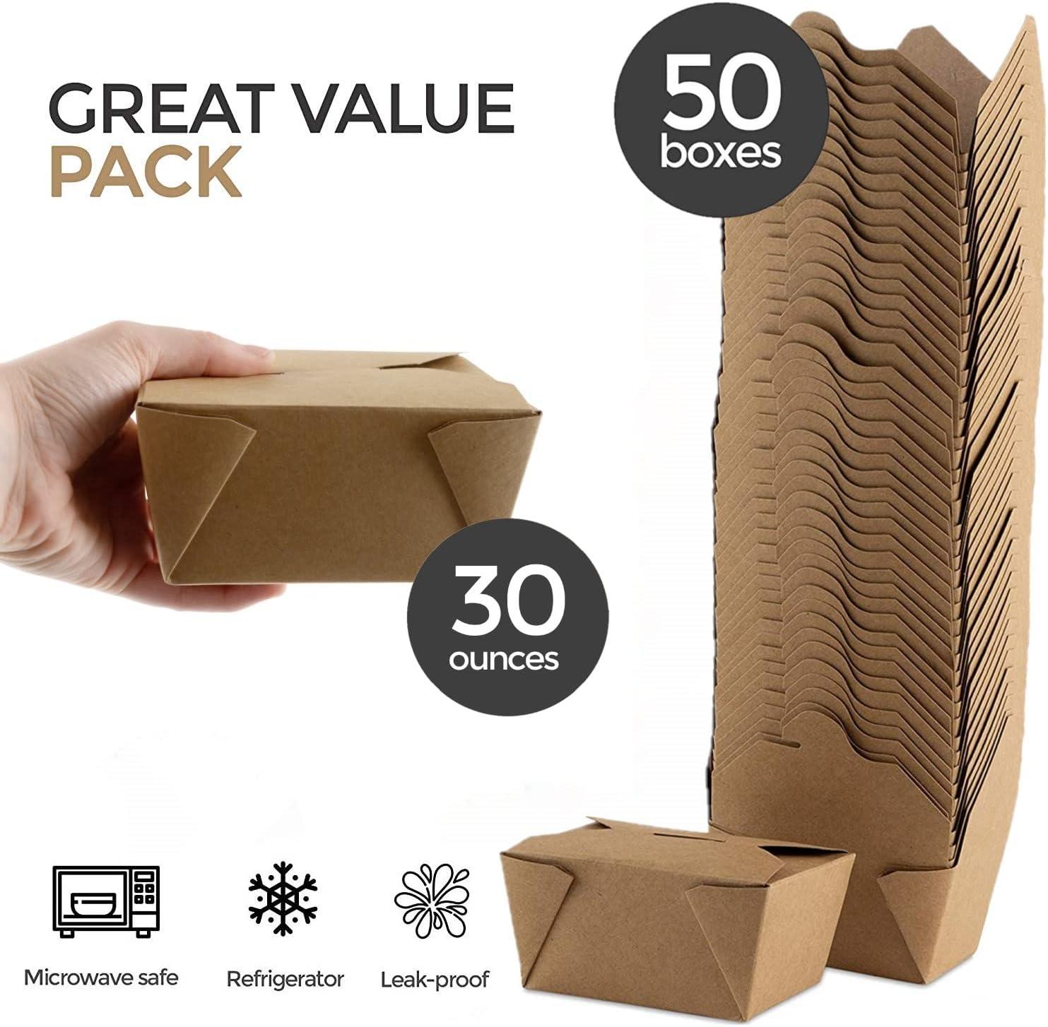 imageTake Out Food Containers Microwaveable Kraft Brown Take Out Boxes 45 oz 50 Pack Leak and Grease Resistant Food Containers Recyclable Lunch Box To Go Containers for Restaurant Catering and PartyFifty Pack 30 Oz