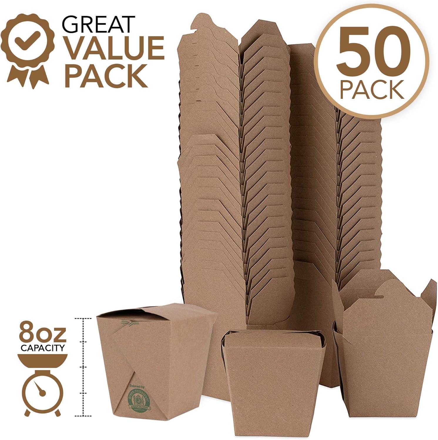 imageTakeout Food Containers 8 Oz Microwaveable Kraft Brown Paper Mini Chinese Take Out Box 50 Pack Leak and Grease Resistant Stackable To Go Boxes Recyclable Food Containers Party Favor Boxes8 oz