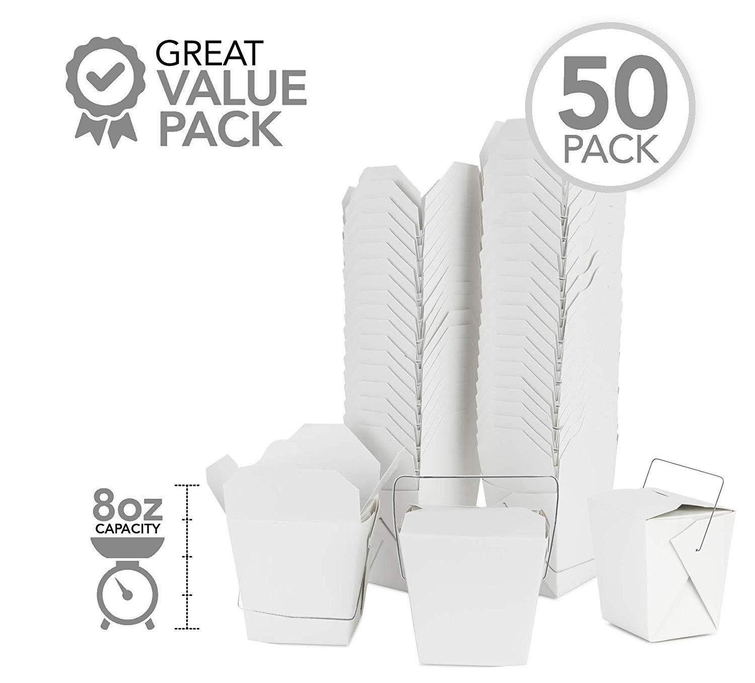imageTakeout Food Containers with Handle 8 Oz White Microwaveable Mini Chinese Take Out Box 50 Pack Leak and Grease Resistant Stackable To Go Boxes Recyclable Food Containers Party Favor Boxes8 Oz