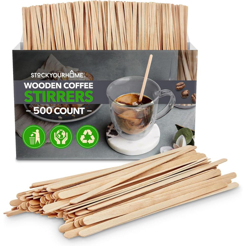 image1000 Count Wooden Coffee Stir Sticks Bulk Wood Stirrers for Coffee and Tea Disposable Drink Stirrers for Hot Drinks 55 Inch Wooden Coffee Stirrers for Home No Plastic Stir Sticks Stock Your Home5 Inch