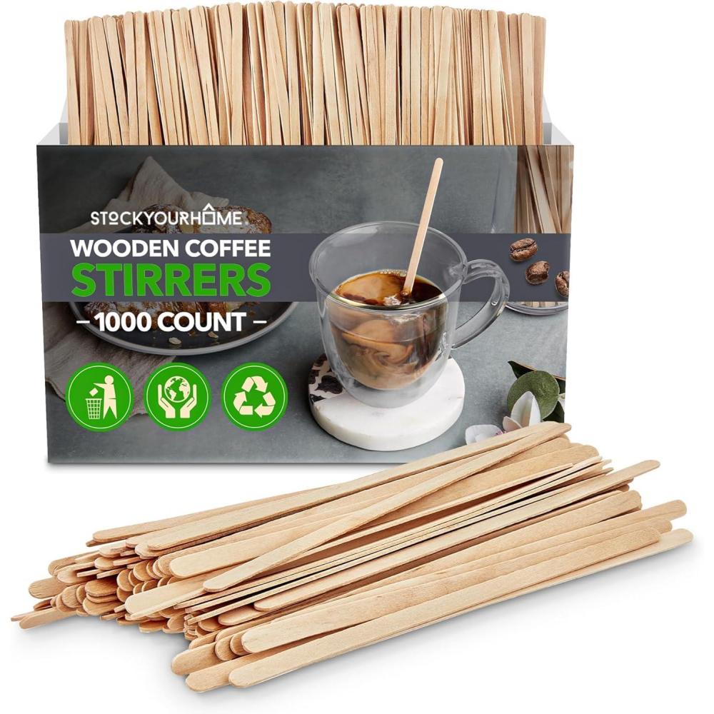 image1000 Count Wooden Coffee Stir Sticks Bulk Wood Stirrers for Coffee and Tea Disposable Drink Stirrers for Hot Drinks 55 Inch Wooden Coffee Stirrers for Home No Plastic Stir Sticks Stock Your Home55 Inch