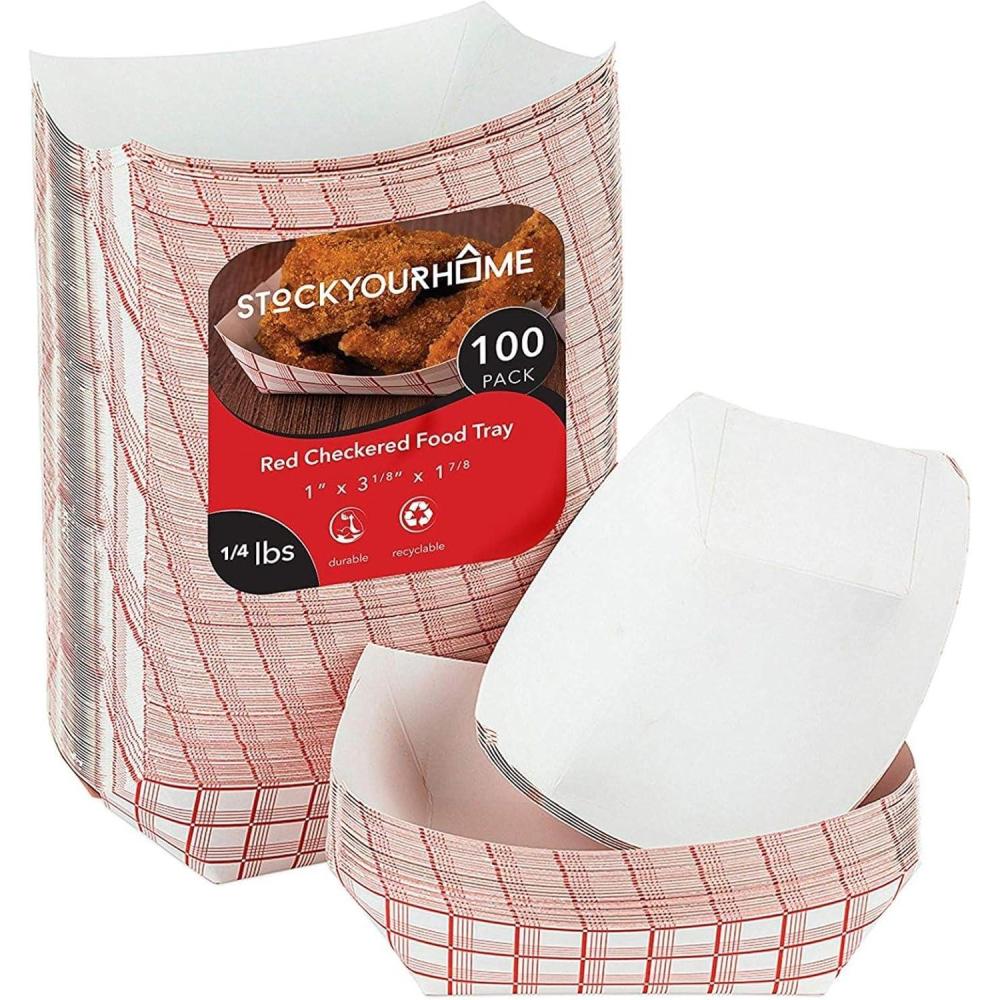 image100Pack 3 lb Paper Food Trays  Red amp White Checkered Disposable Paper Food Boats EcoFriendly Serving Trays for Concessions Nachos Snacks amp Condiments  575 x 314 lb