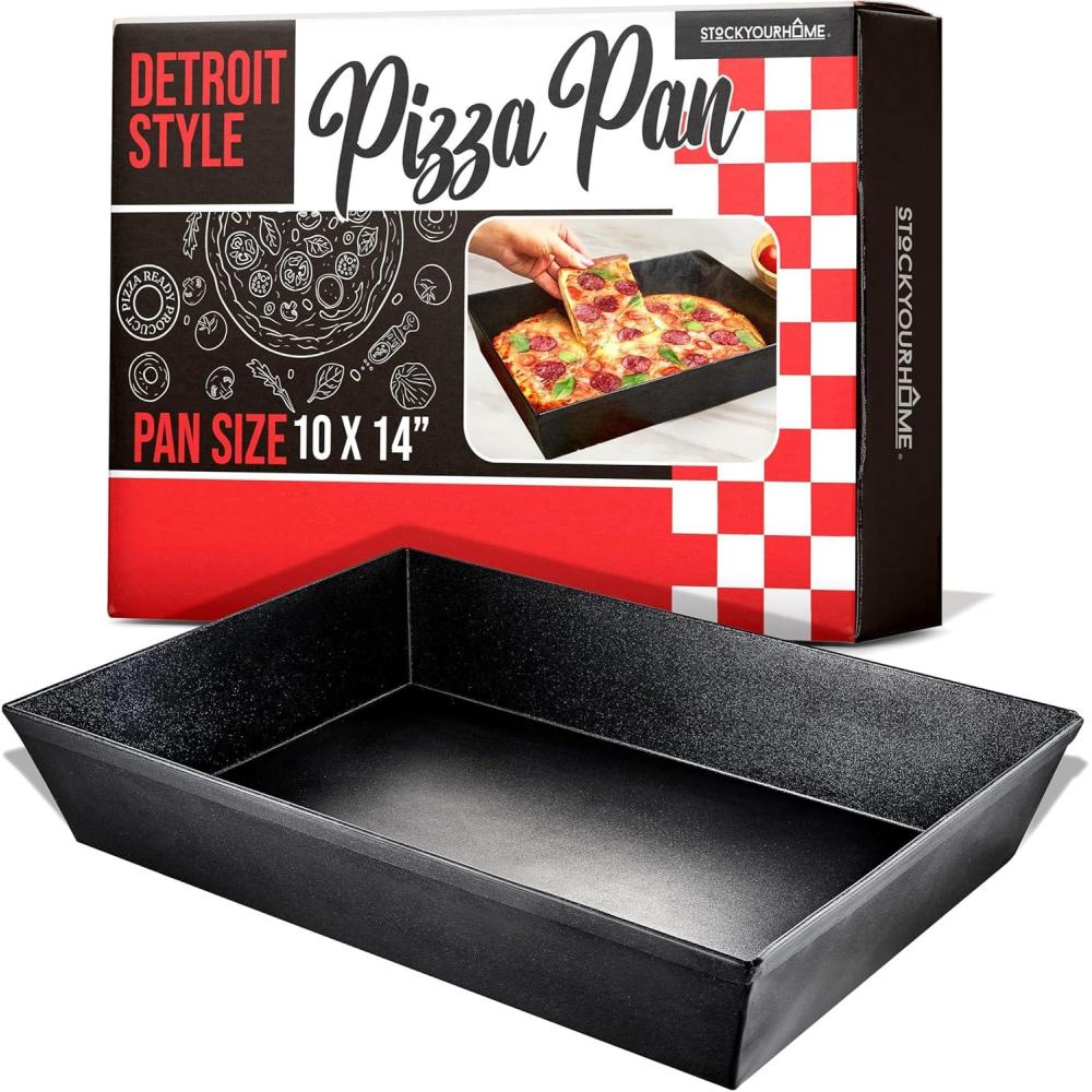 image10x14 Detroit Style Pizza Pan NonStick Coated Deep Dish Aluminum Pan for Focaccia Sicilian Bread Baking Brownies Chicago Deep Dish Pizza Rectangle Pizza Pan for Oven Heavy Duty Bakeware