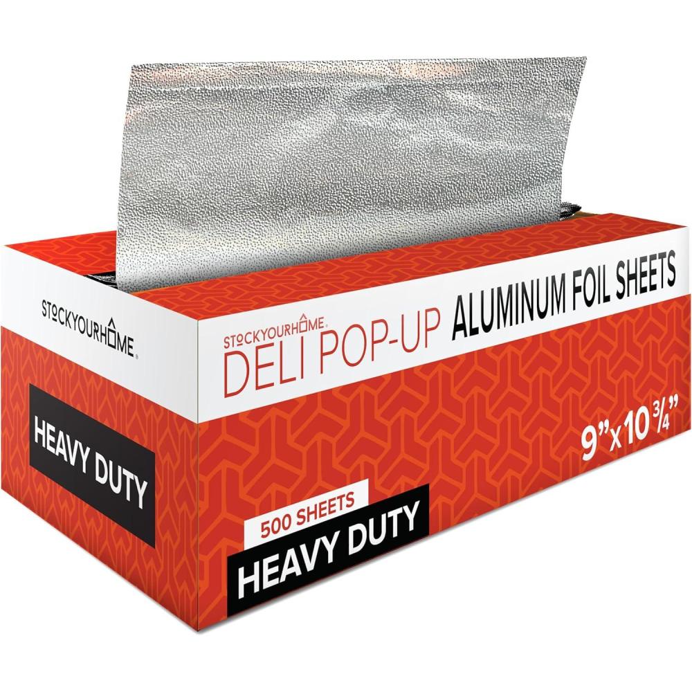 image12 Ultra Heavy Duty Pop Up Deli Aluminum Foil 500 PreCut Sheets Ideal for Restaurant Food Burrito Hot Dog or Sandwich9 Inch
