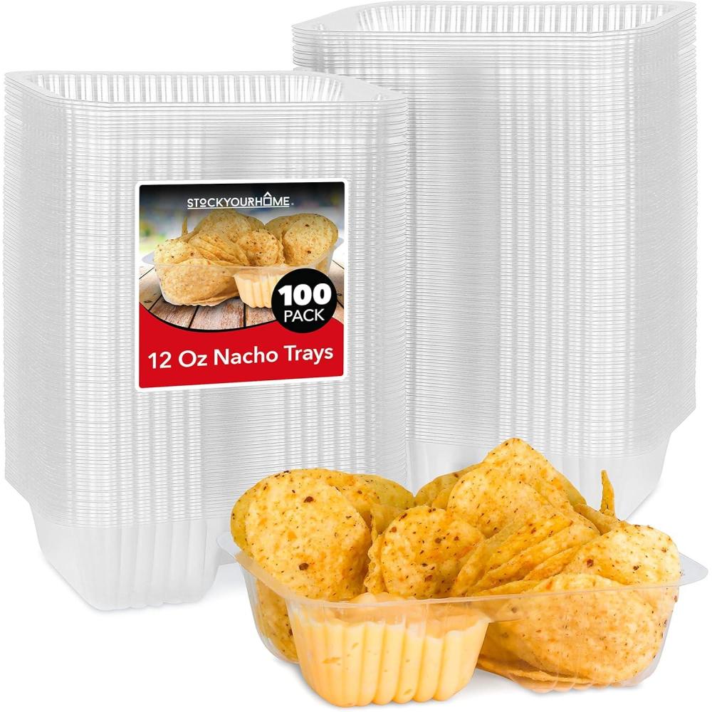 image12oz Plastic Nacho Trays 100 Pack Small Disposable Tray for Nachos amp Cheese Dip Concession Stand Supplies Movie Night Snacks for Kids Carnival Party Decorations Food Boats Snack Containers12 oz