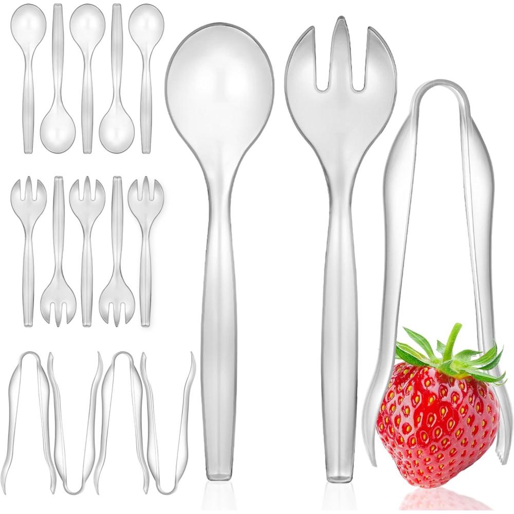 image18 Count Disposable Serving Utensils Black Plastic Serving Utensils Set for Catering Weddings Holiday Parties and More Disposable Serving Spoons for Buffet Party Utensils Stock Your HomeClear
