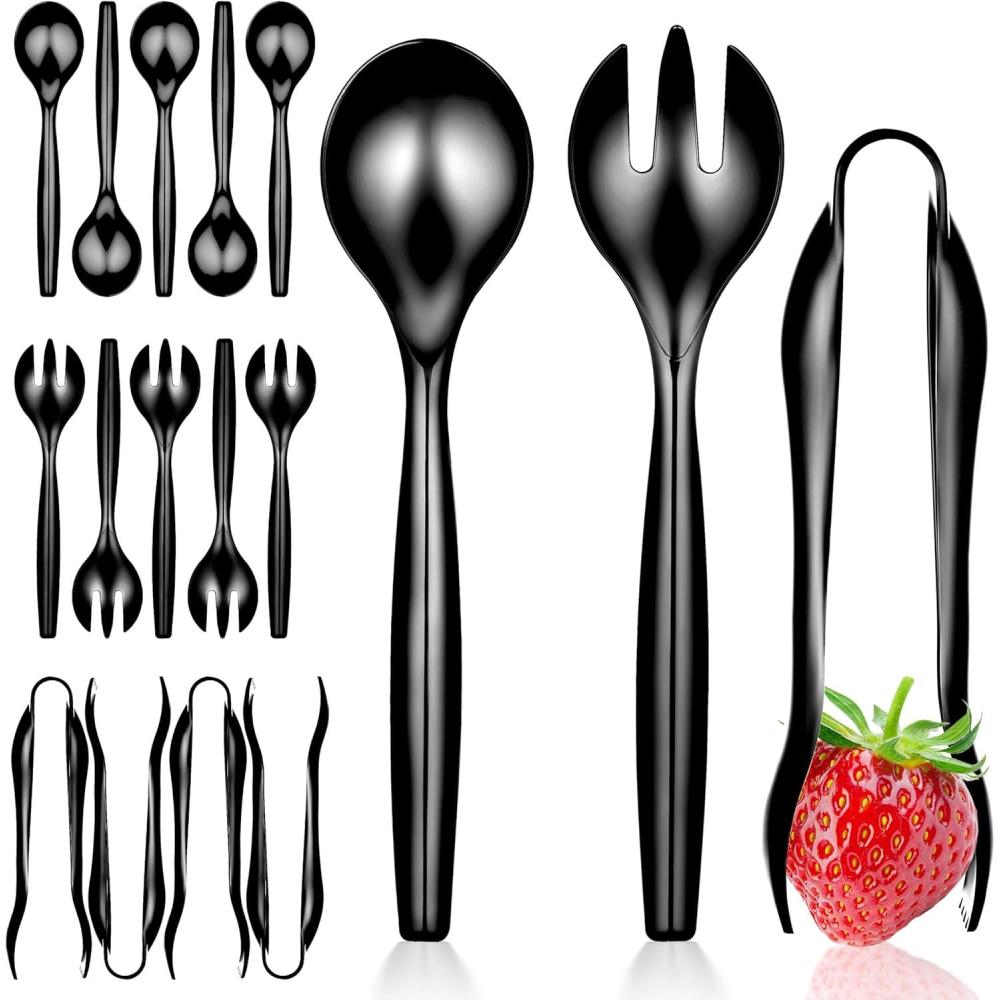 image18 Count Disposable Serving Utensils Black Plastic Serving Utensils Set for Catering Weddings Holiday Parties and More Disposable Serving Spoons for Buffet Party Utensils Stock Your HomeBlack