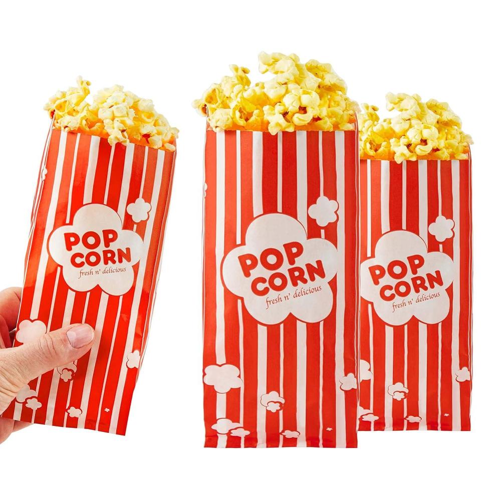 image2 oz Paper Popcorn Bags Bulk 100 Pack Large Red amp White PopCorn Bag Disposable for Carnival Themed Party Movie Night Halloween Popcorn Machine Accessories amp Supplies Individual ServingsRed White
