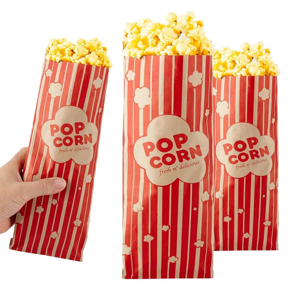 image2 oz Paper Popcorn Bags Bulk 100 Pack Large Red amp White PopCorn Bag Disposable for Carnival Themed Party Movie Night Halloween Popcorn Machine Accessories amp Supplies Individual ServingsKraft Red