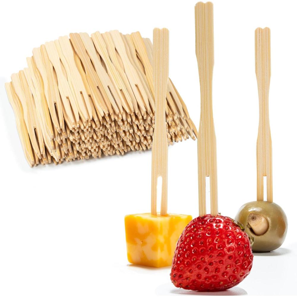 image200 Bamboo Appetizer Forks 35 Disposable Bamboo Fork for Charcuterie Mini Forks for Appetizers Cocktail Forks for Weddings Small Appetizer Picks200 Count