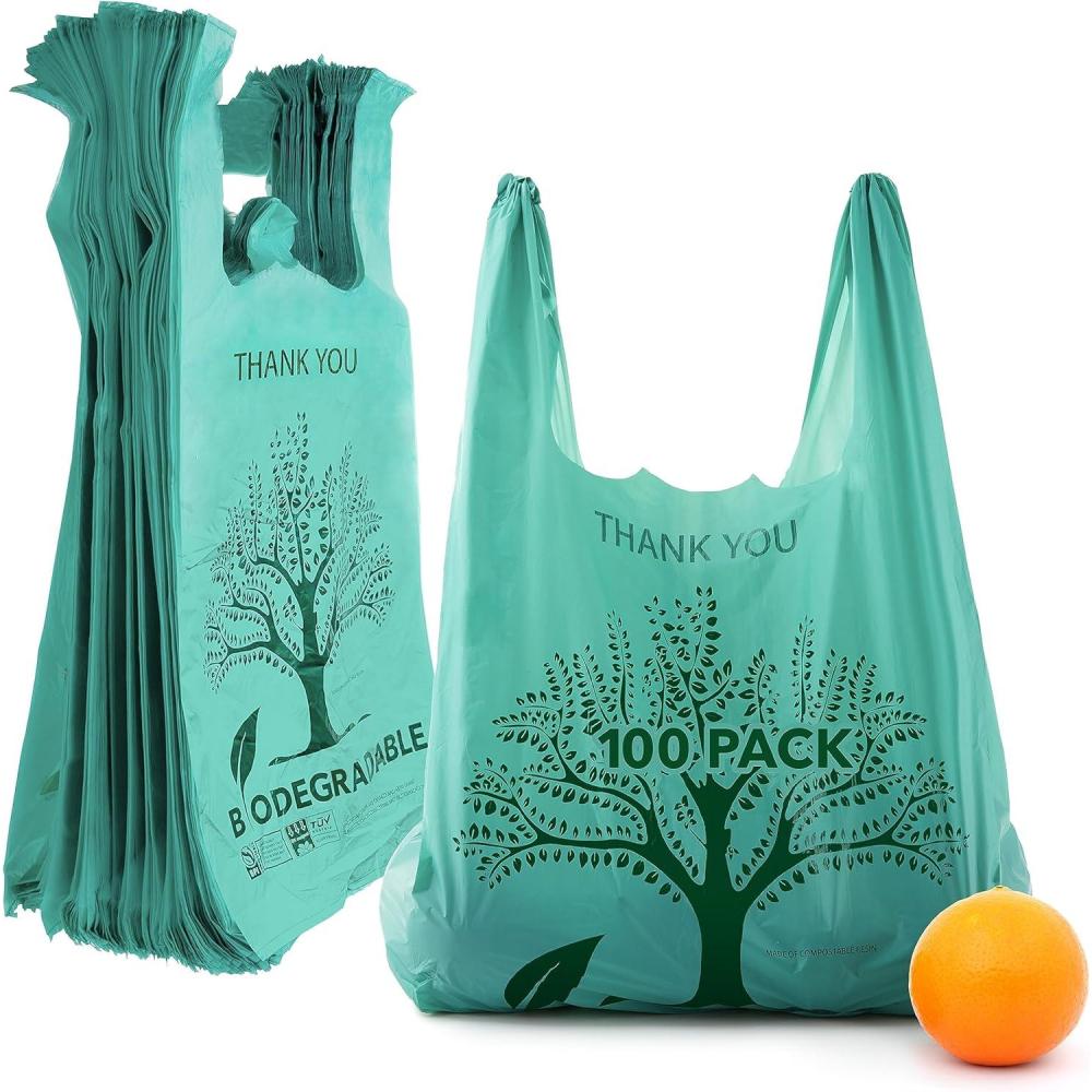 image200 Pack Thank You Bags Disposable Eco Grocery TShirt Bag with Handles for Supermarket Groceries Produce Shopping Trash Small Commercially Compostable Baggies Bulk100 Count
