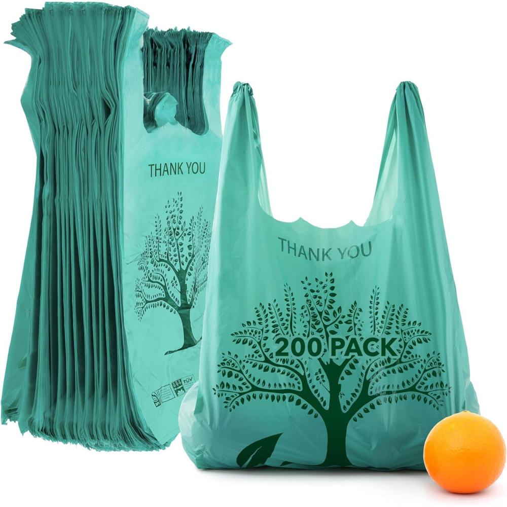 image200 Pack Thank You Bags Disposable Eco Grocery TShirt Bag with Handles for Supermarket Groceries Produce Shopping Trash Small Commercially Compostable Baggies Bulk200 Count