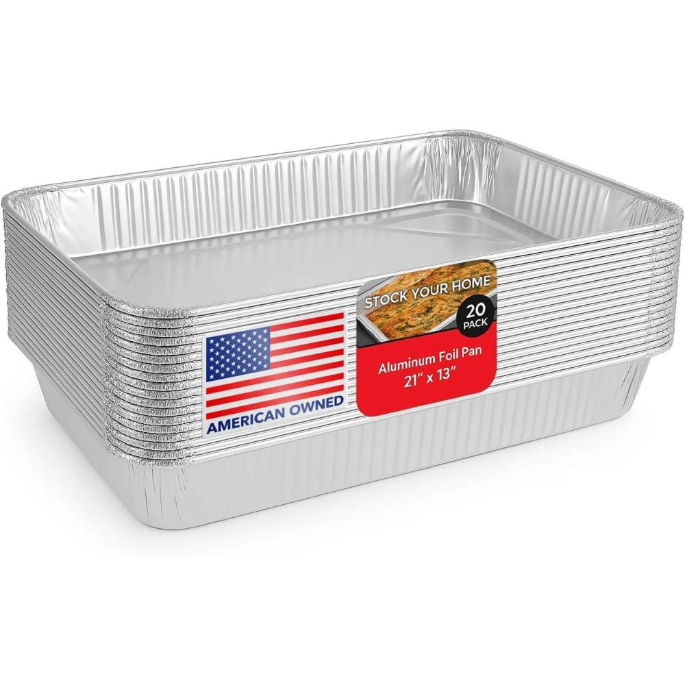 image21x13 Aluminum Pans 20 Pack Durable Full Size Deep Aluminum Foil Roasting amp Steam Table Pans Deep Pan for Catering Large Groups Disposable Pans Great for Cooking Heating Storing Prepping Food