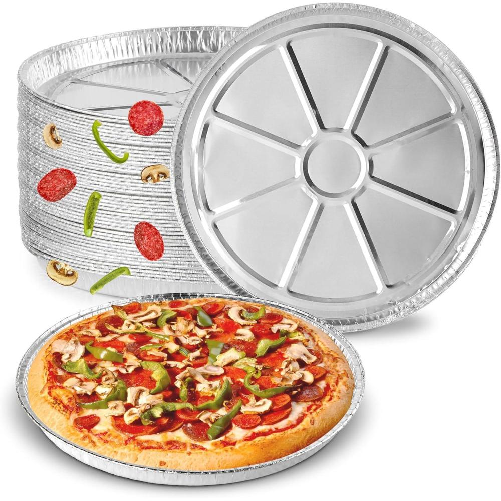 image25 Pack 12 Inch Aluminum Pizza Pans Disposable Round Foil Focaccia Pan for Individual Personal Pizzas Giant Size Chocolate Chip Cookie Cake Tin Large Serving Trays Platter Tray25 Pack