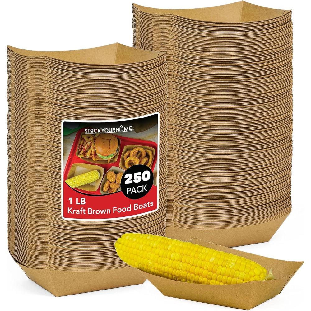 image250 Pack Mini Disposable Brown Kraft Paper Food Trays 025Lb Concession Tray Serving Boats for Party Snacks Taco Bar Seafood Nachos Plates QuarterPound1Lb